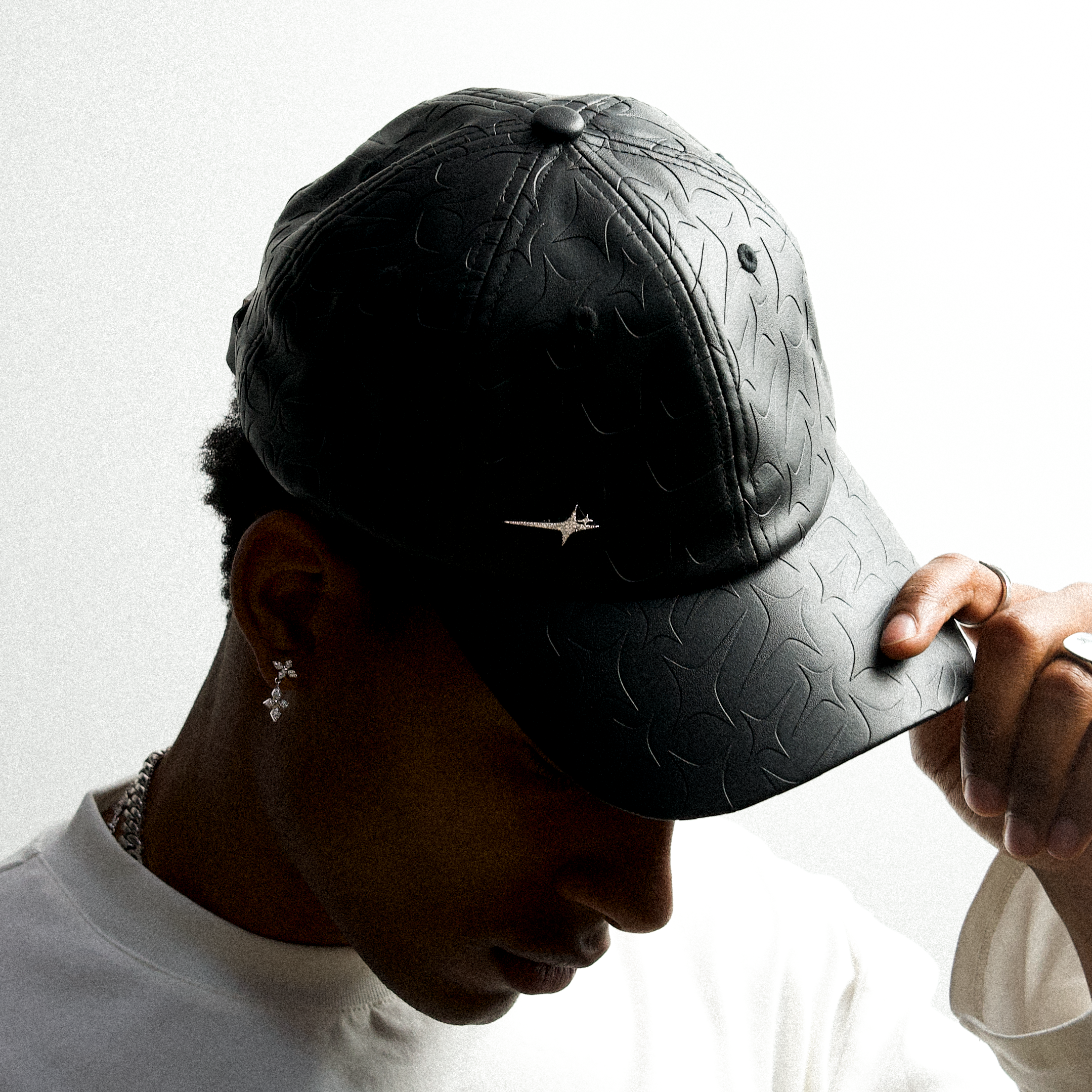 Leather Monogram Cap - Noir & Moissanite