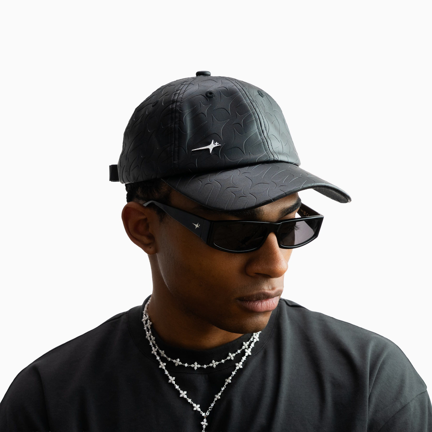 Leather Monogram Cap - Noir & Moissanite