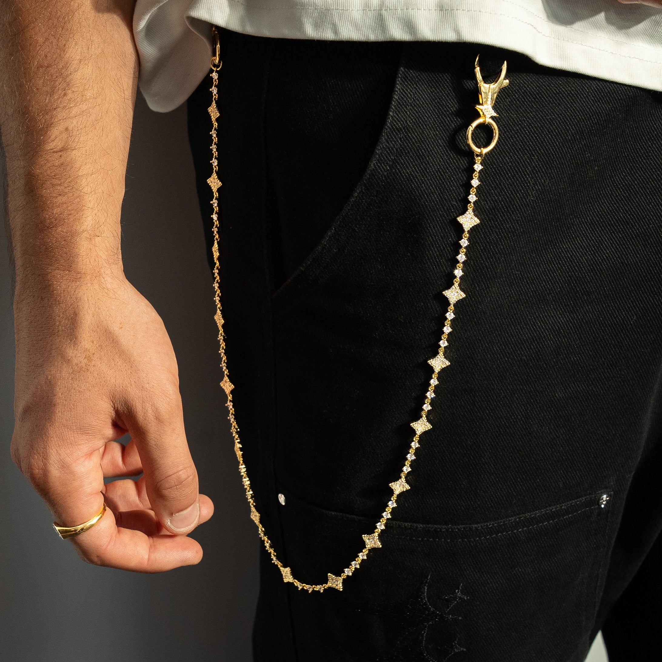 Wallet Chain Flower Tennis Dorée - Pierres Blanches