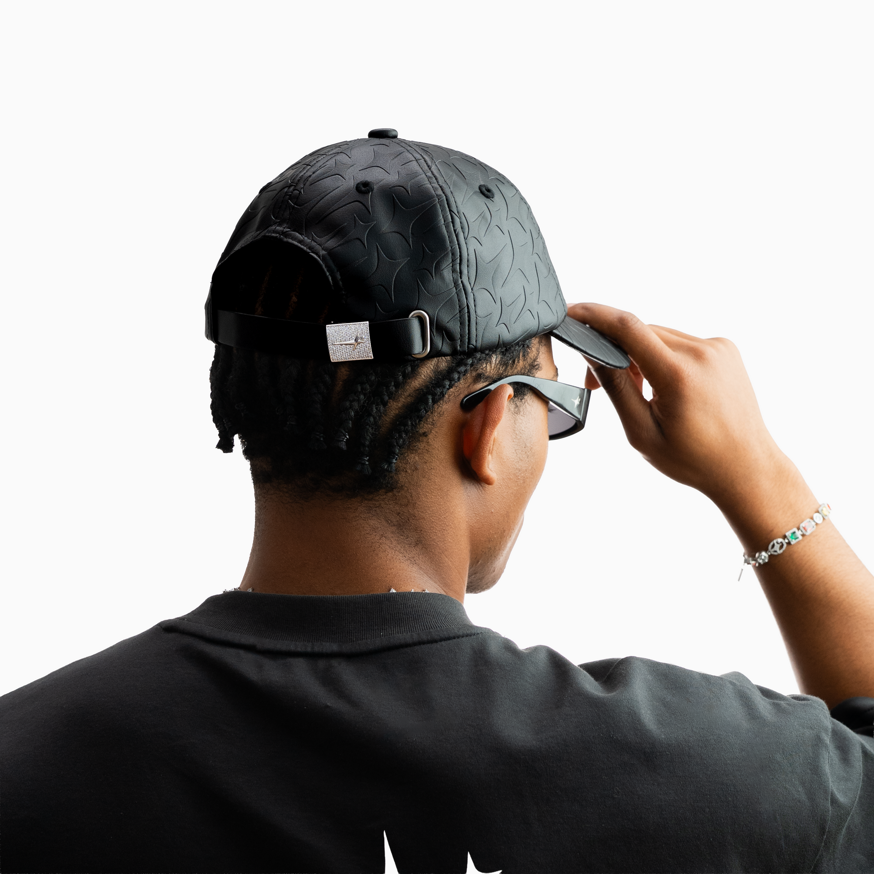 Leather Monogram Cap - Noir & Moissanite