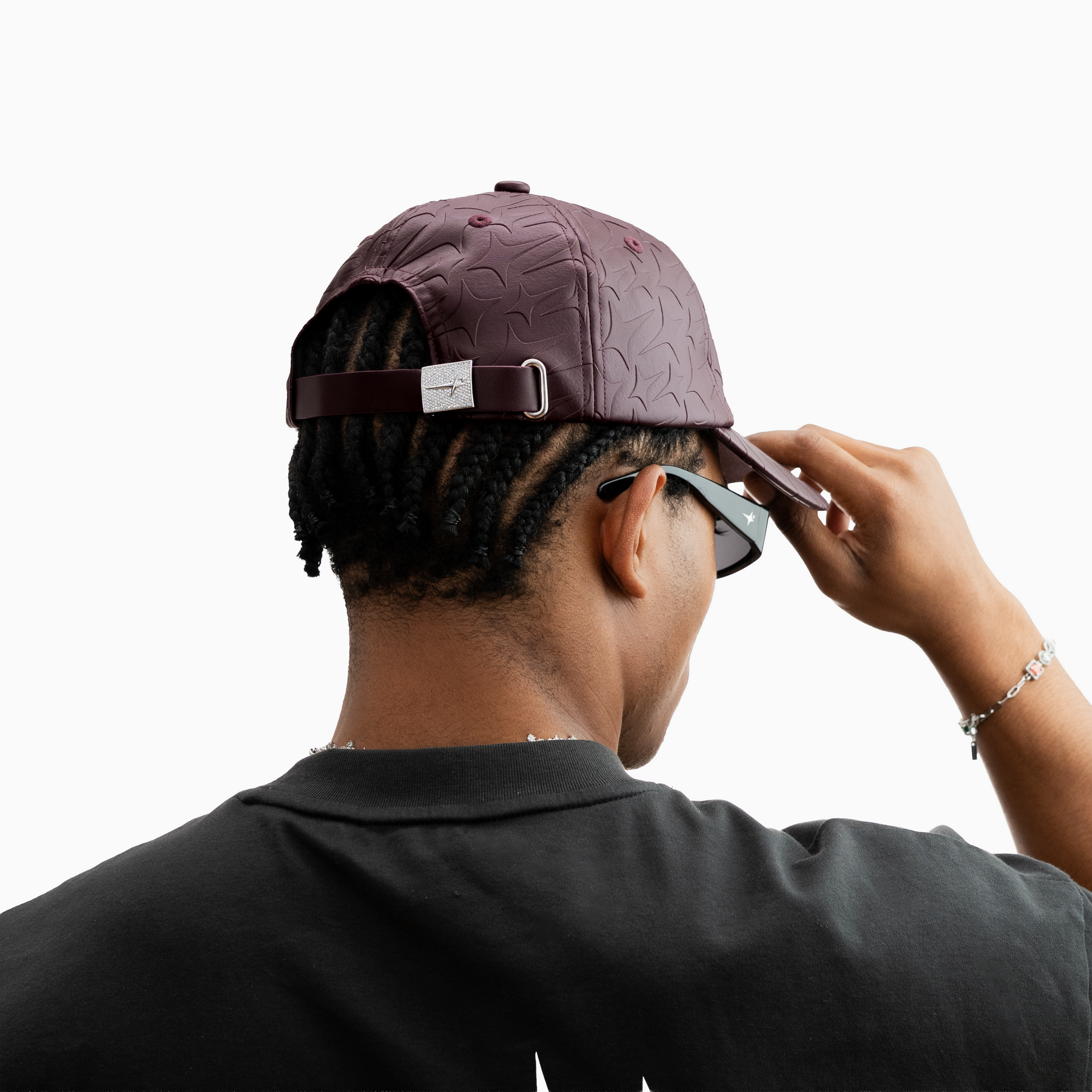 Leather Monogram cap - Bordeaux & Moissanite