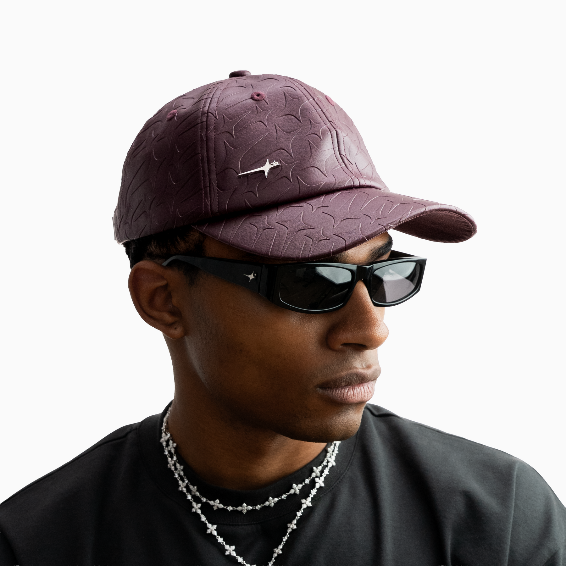 Leather Monogram Cap - Bordeaux