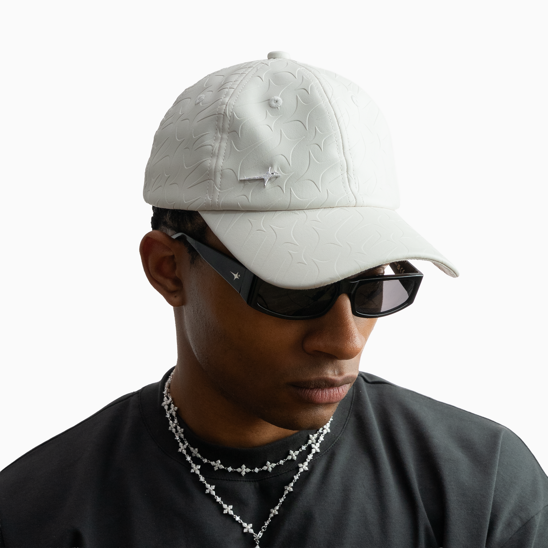 Leather Monogram cap - Blanc & Moissanite