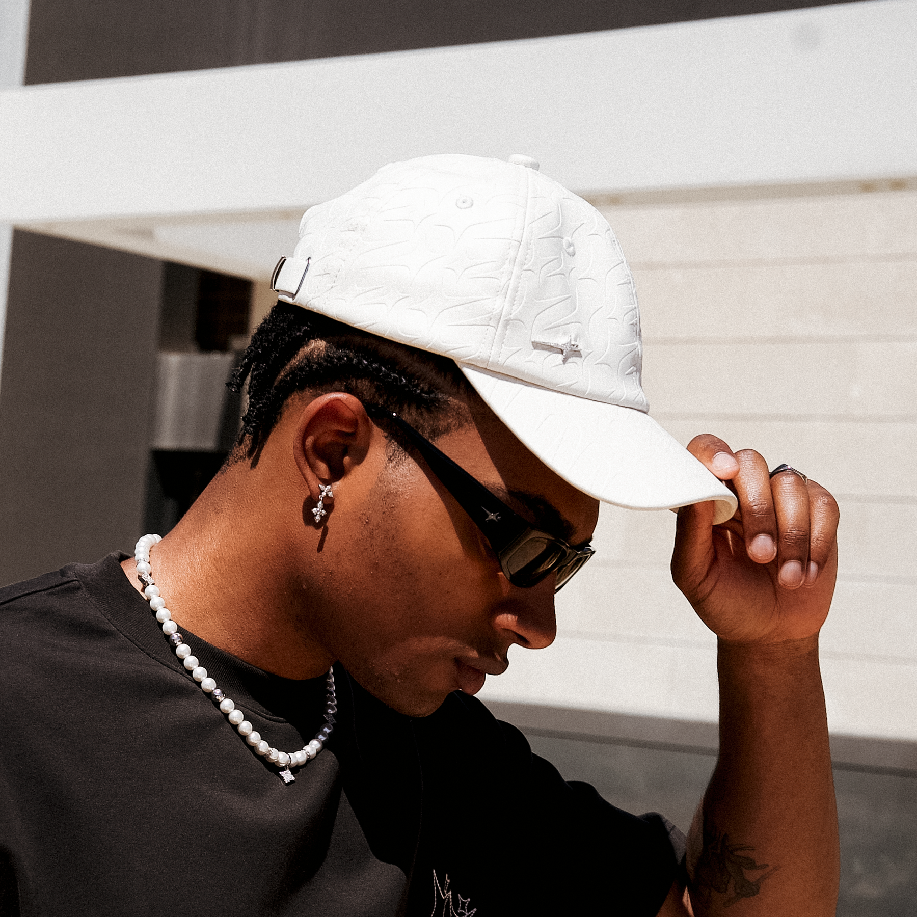 Leather Monogram cap - Blanc & Moissanite
