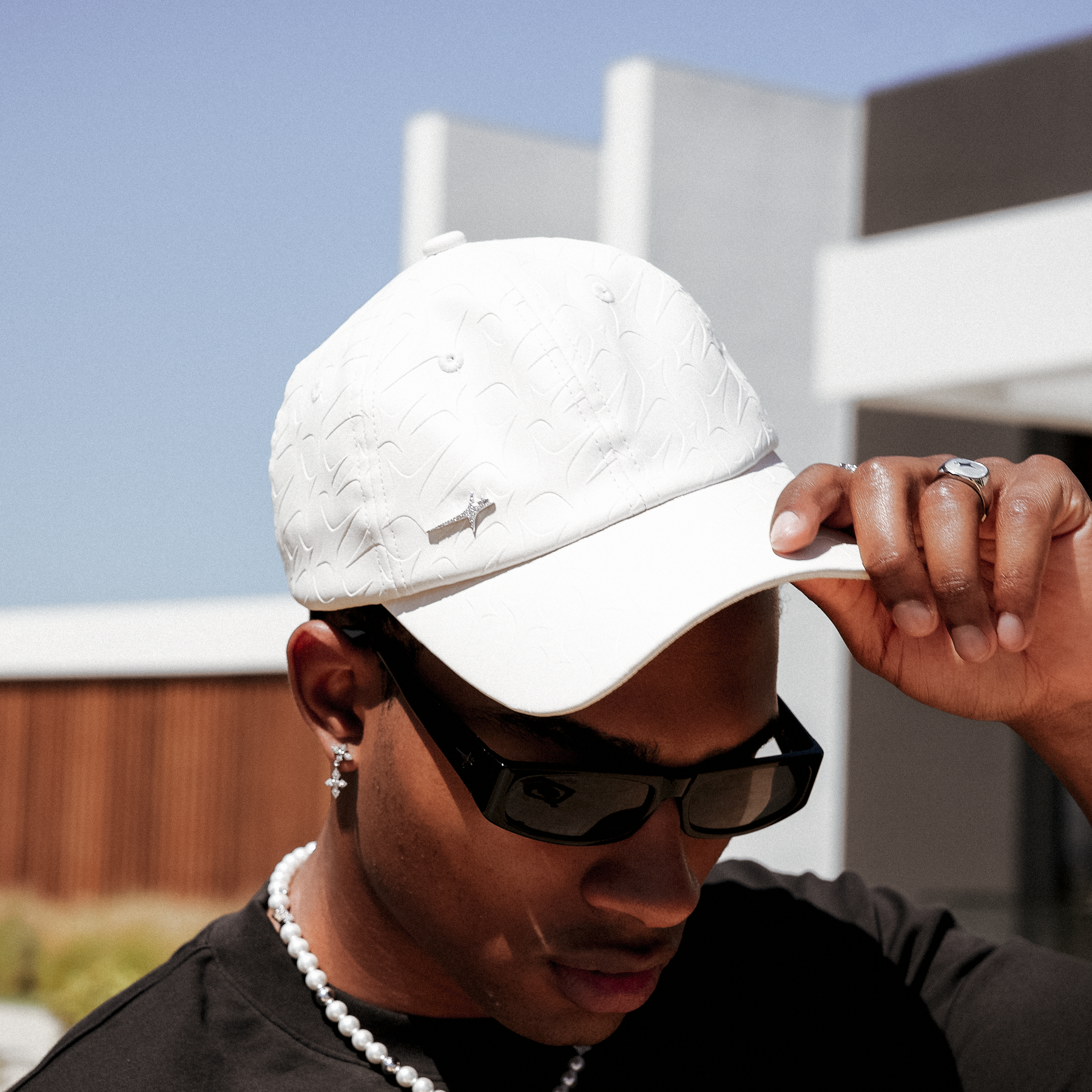 Leather Monogram cap - Blanc & Moissanite