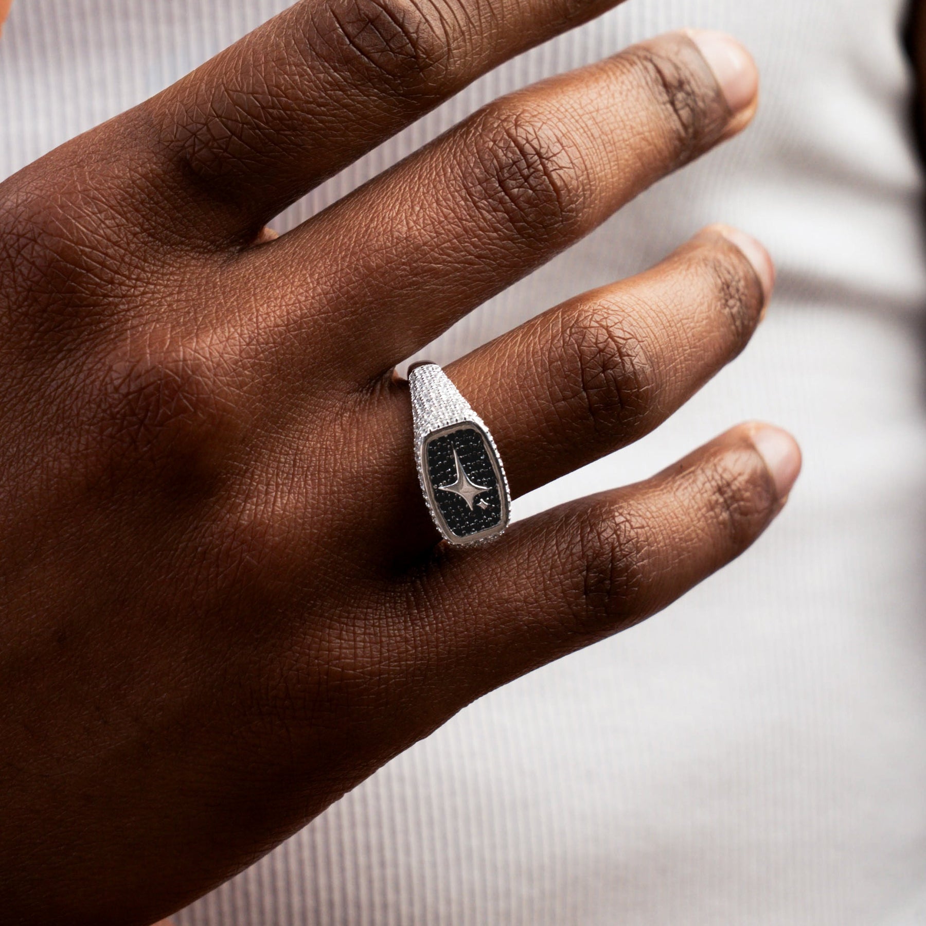 Iced Rectangle signet ring argentée