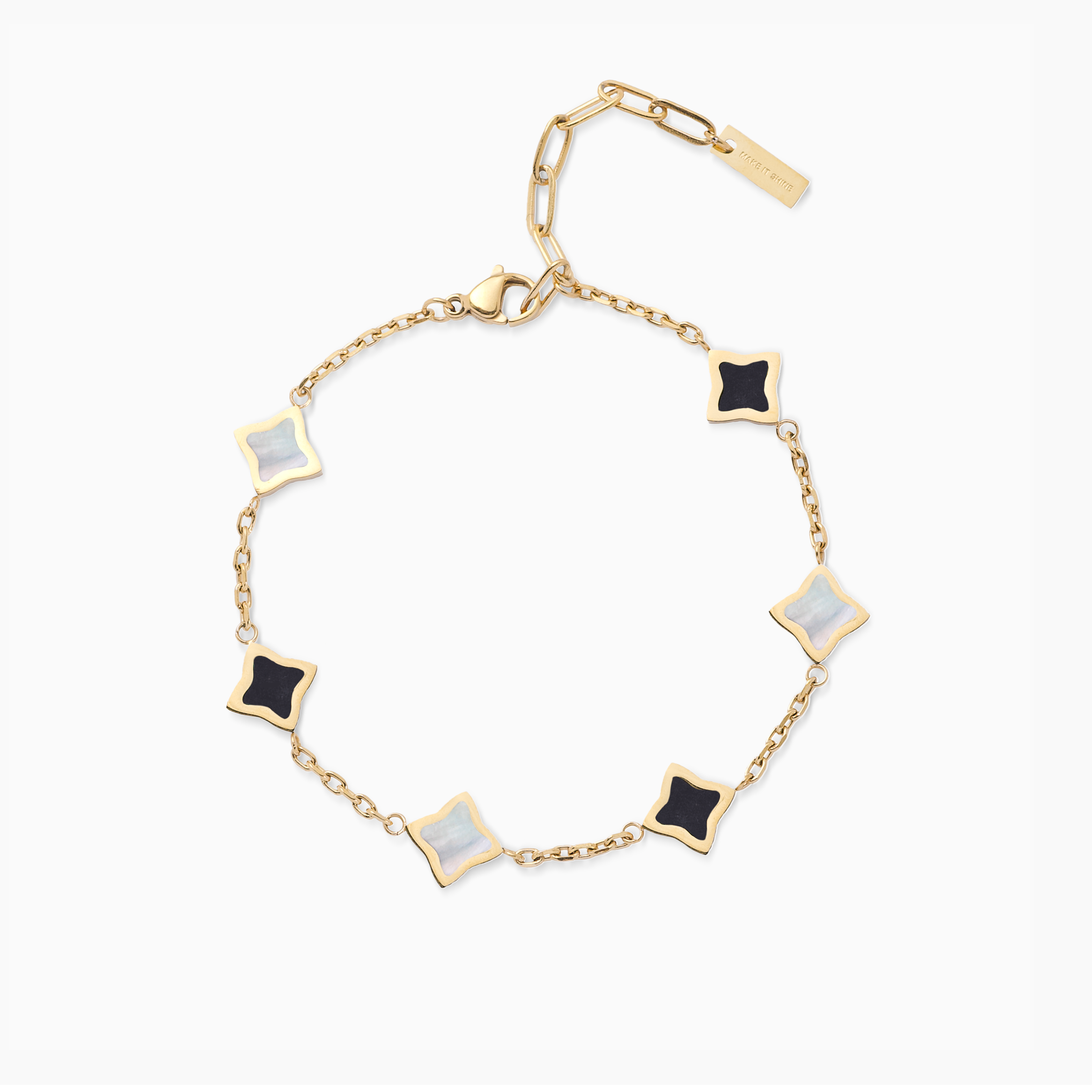 Bracelet Flower câble Doré - Motif Blanc & Noir