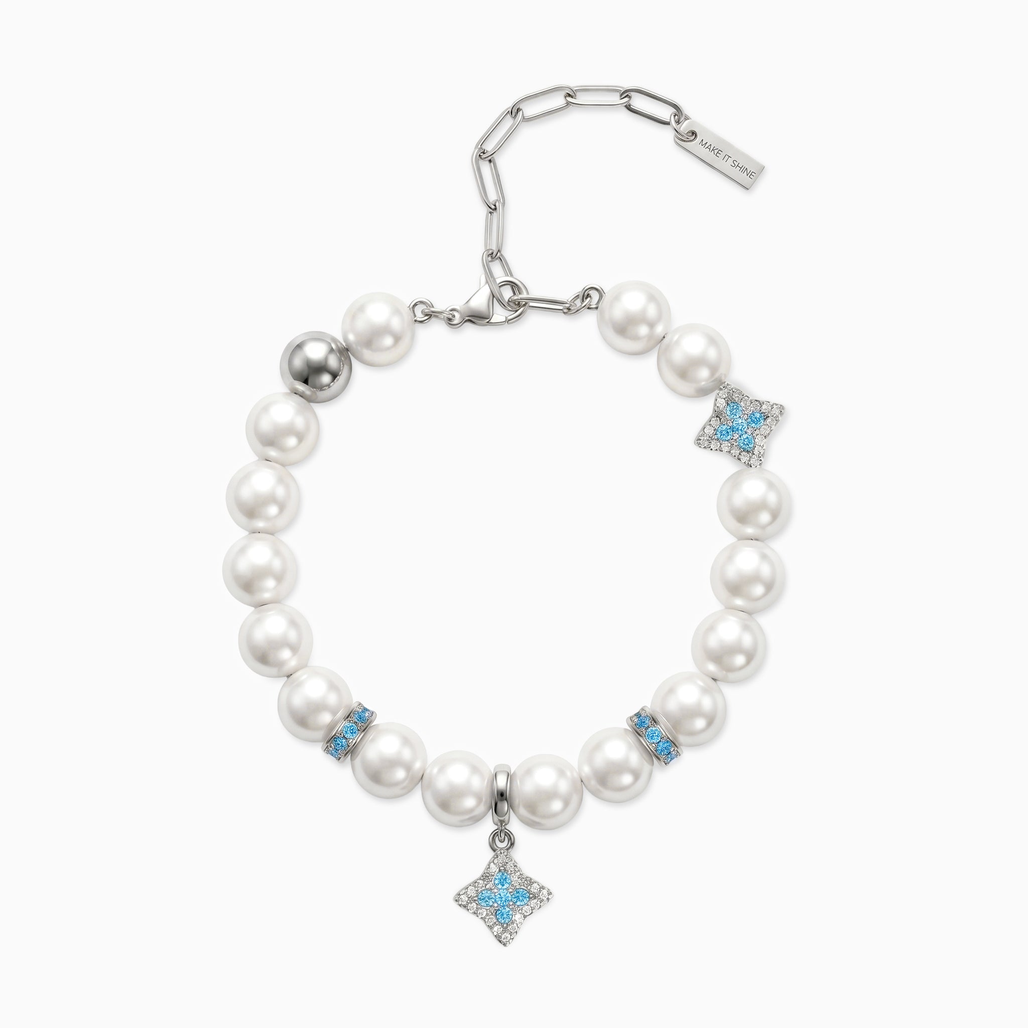 Bracelet Flower Pearl Argenté - Pierres Bleues
