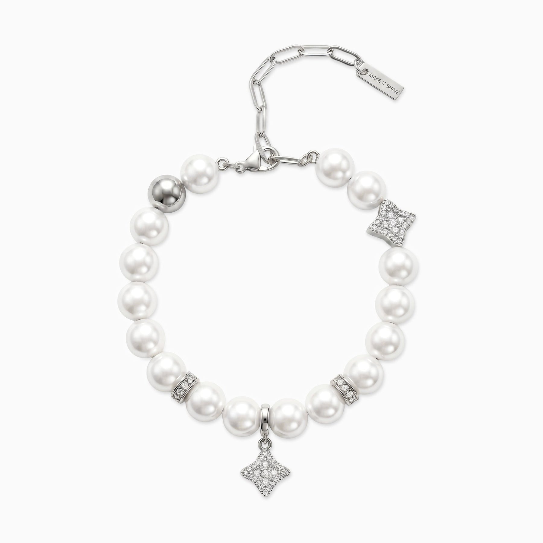 Bracelet Flower Pearl Argenté - Pierres Blanches