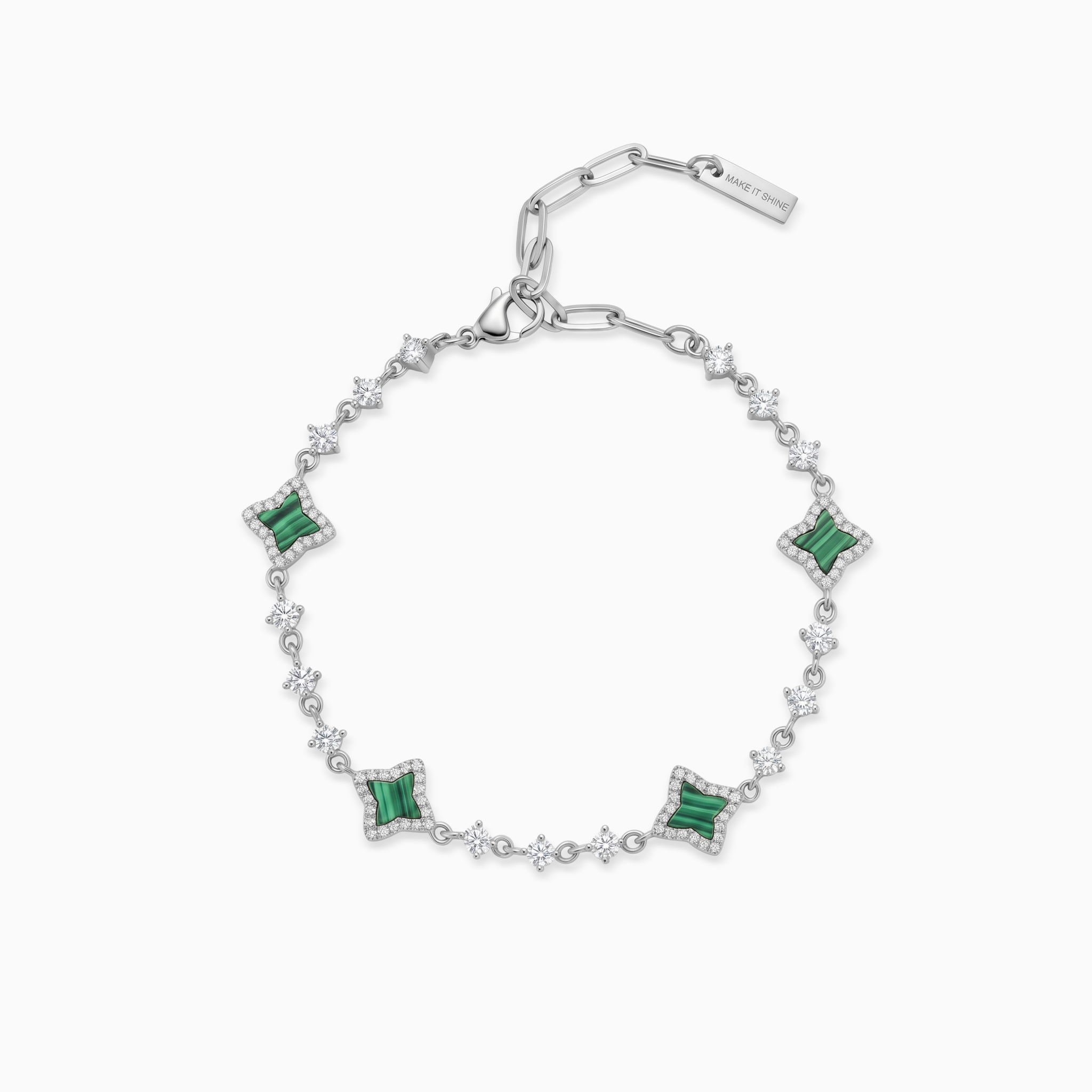 Bracelet Flower Tennis Argenté - Motif Vert