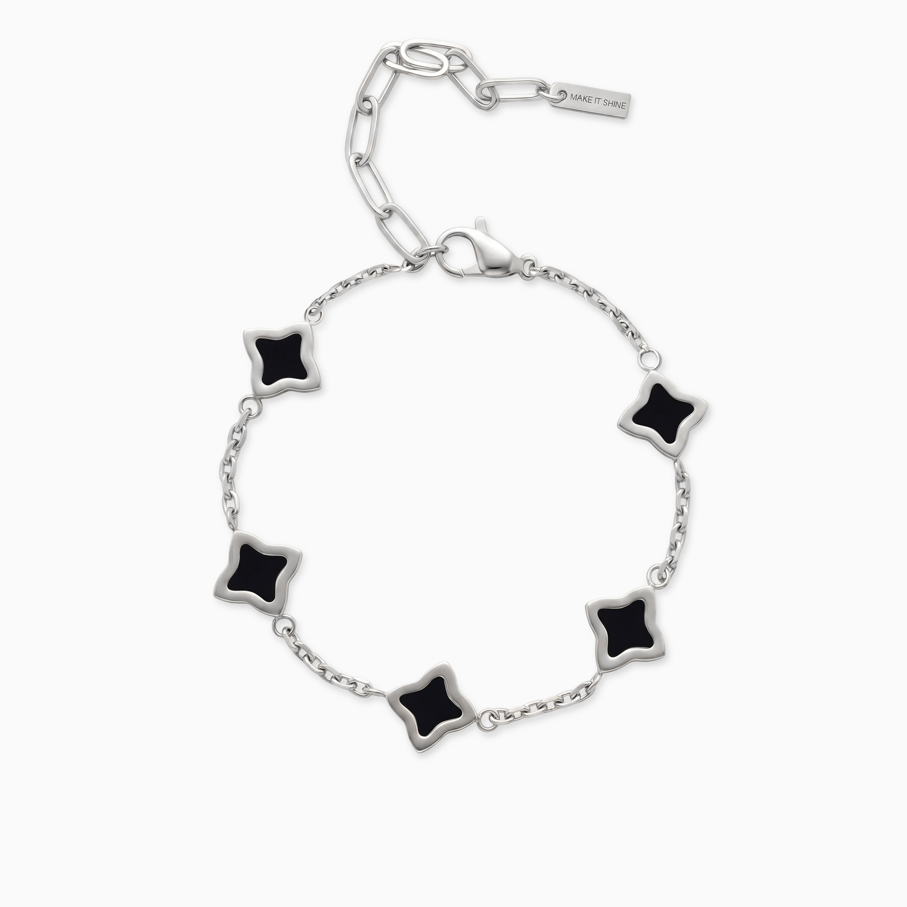 Bracelet Flower câble Argenté - Motif Noir