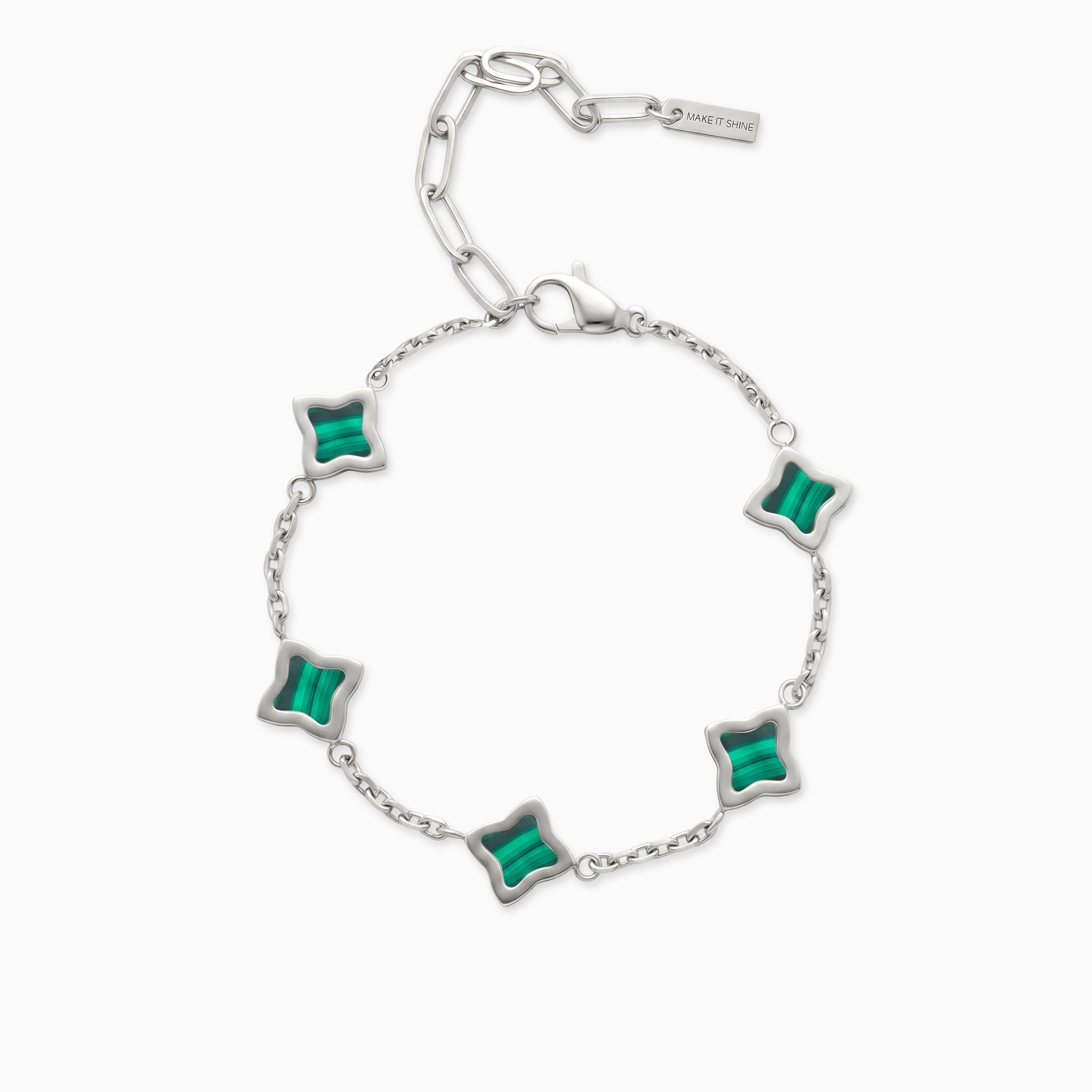 Bracelet Flower câble Argenté - Motif Vert