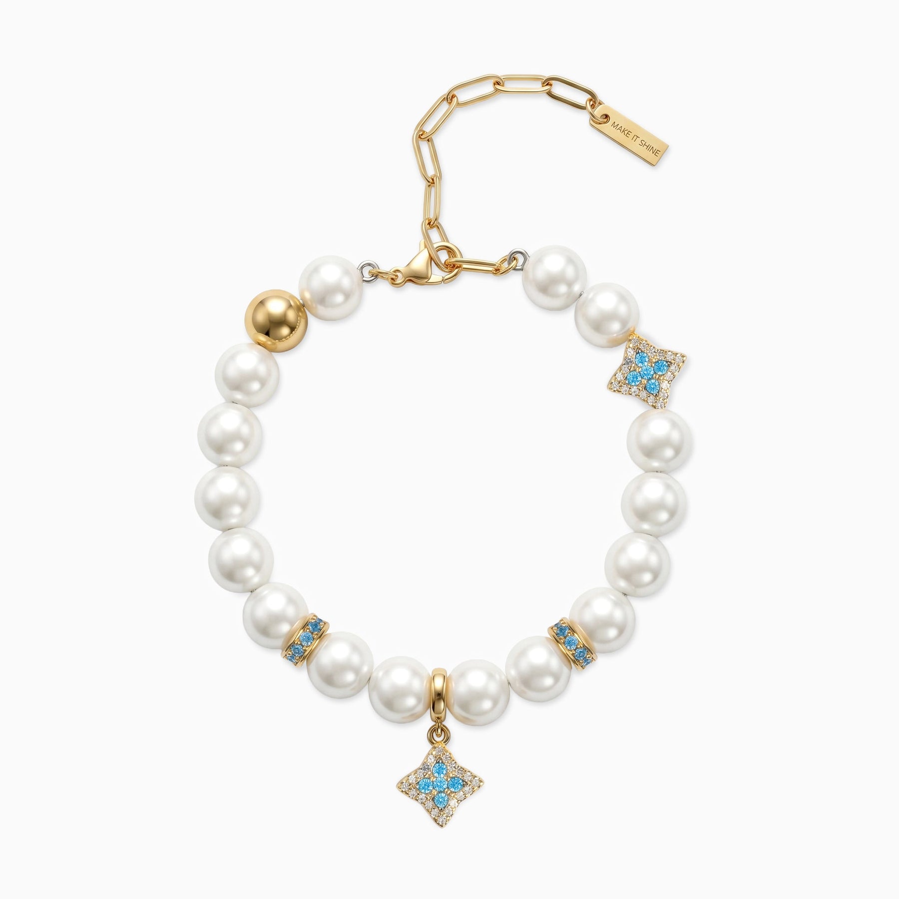 Bracelet Flower Pearl Doré - Pierres Bleues
