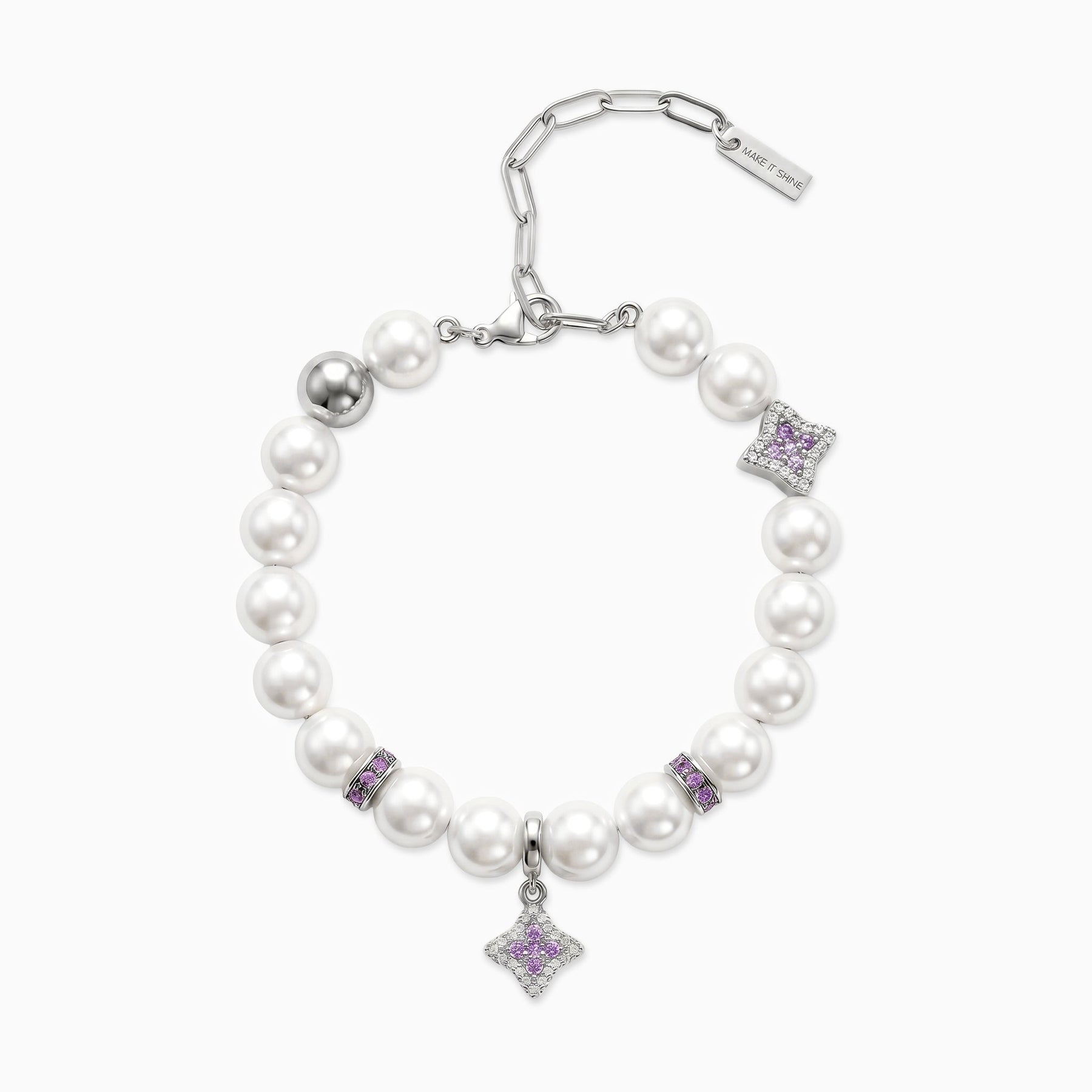 Bracelet Flower Pearl Argenté - Pierres Violettes