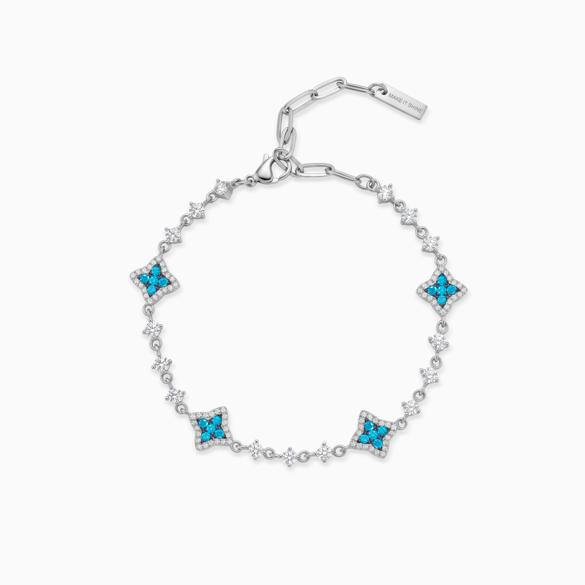 Bracelet Flower Tennis Argenté - Pierres bleues