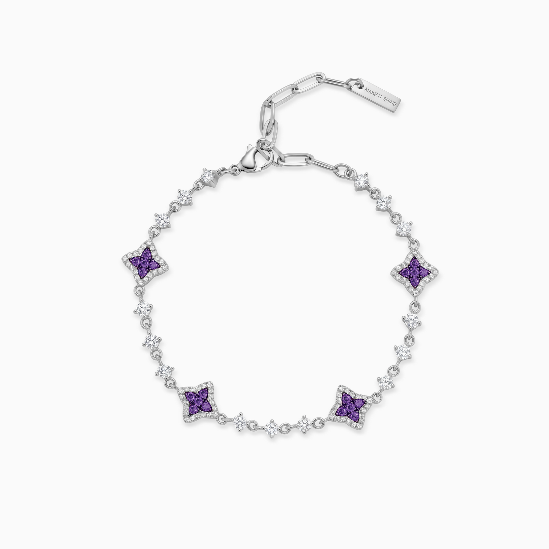 Bracelet Flower Tennis Argenté - Pierres violettes