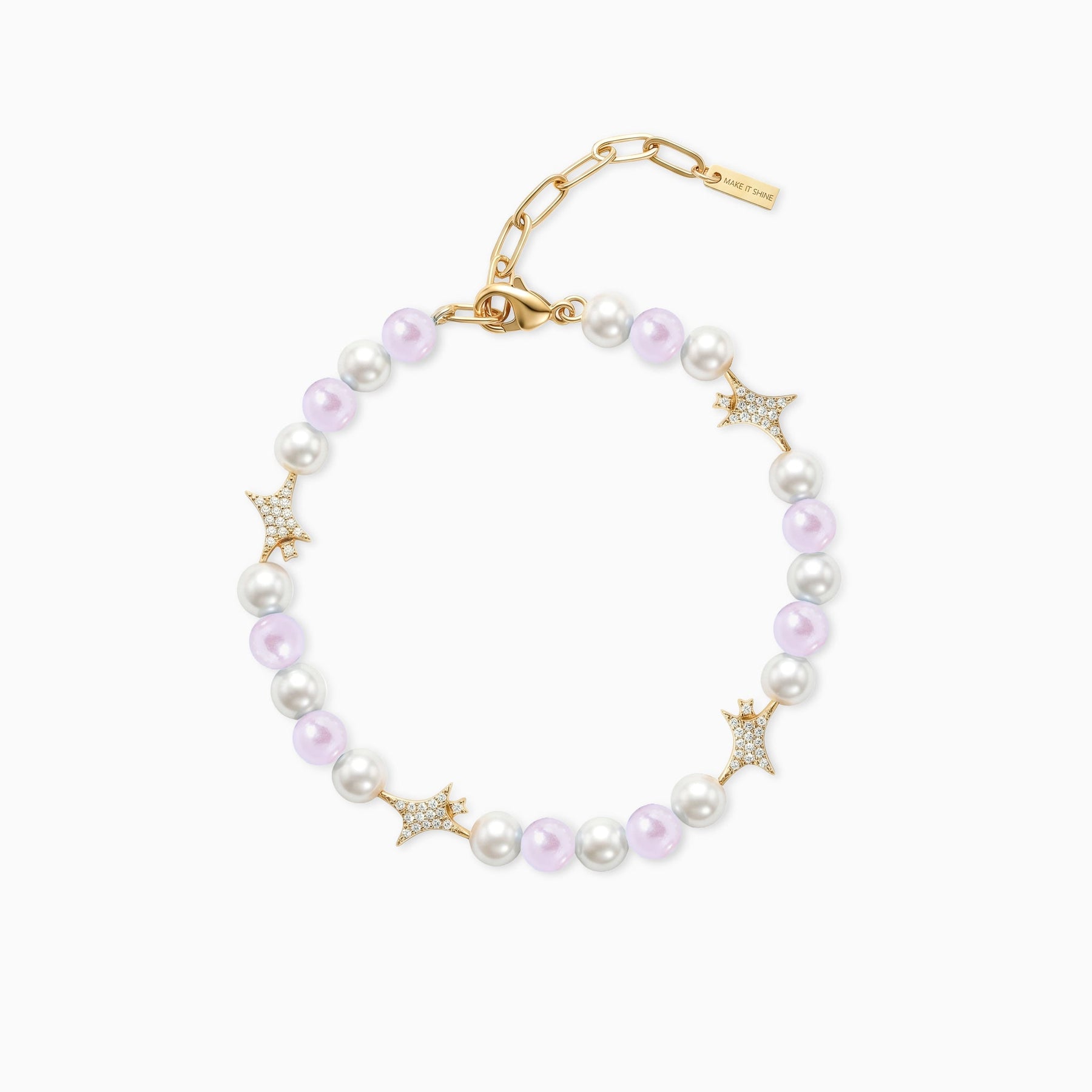 Bracelet perlé Signature Doré - Blanc et Rose