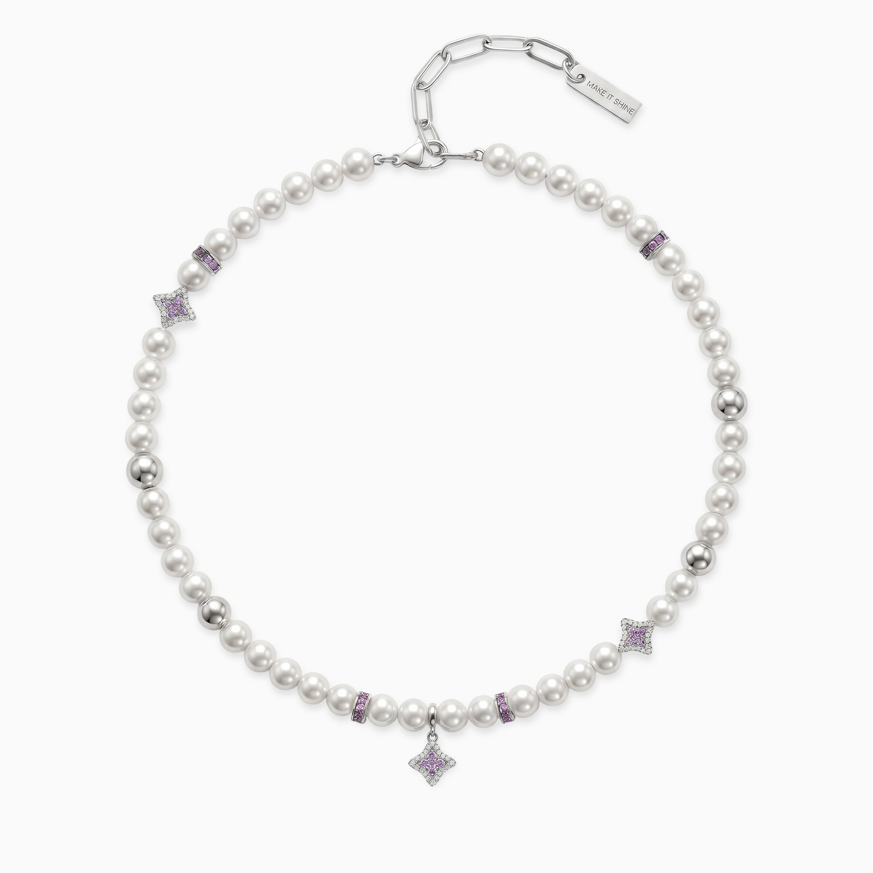 Chaîne Flower Pearl Argentée - Pierres Violettes