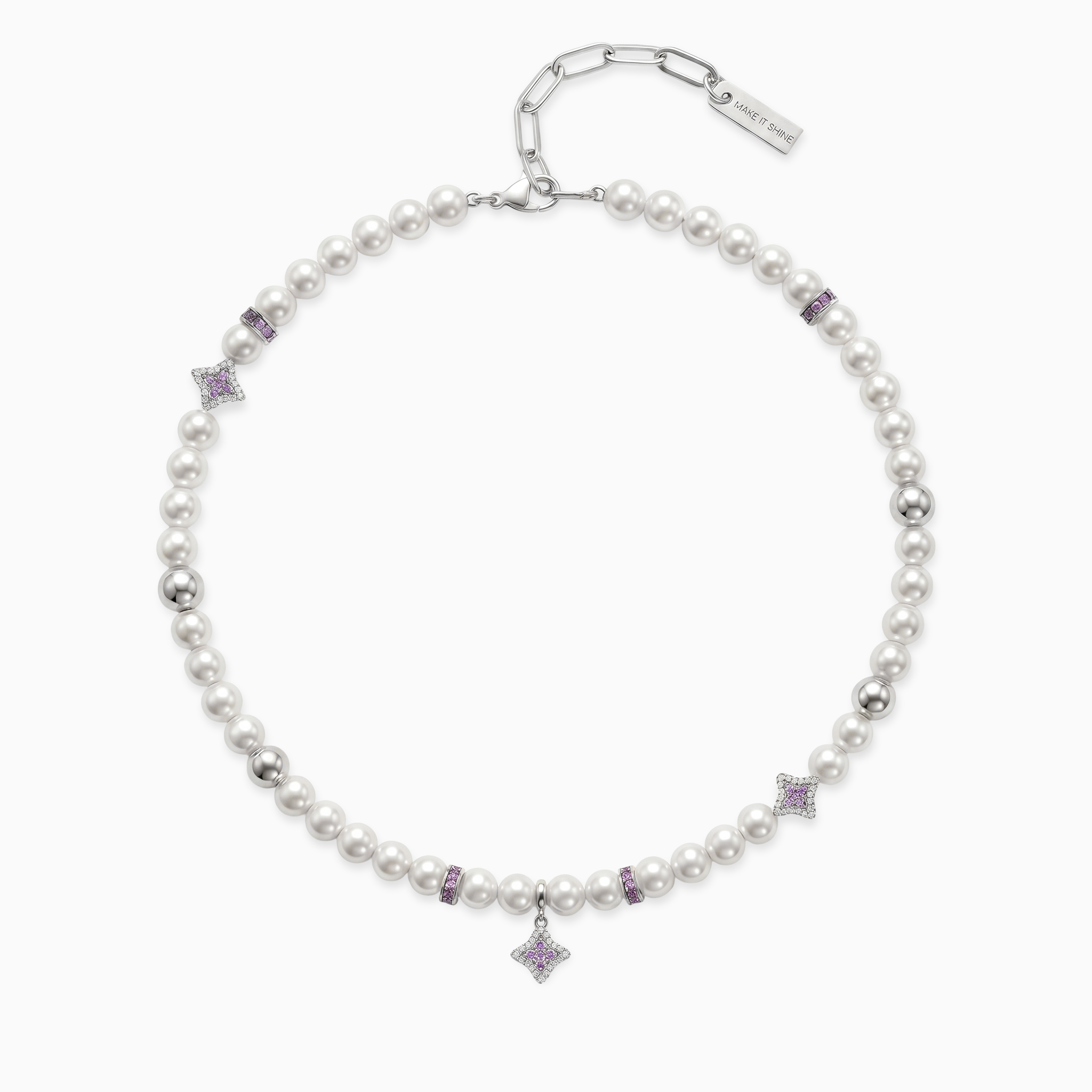 Chaîne Flower Pearl Argentée - Pierres Violettes