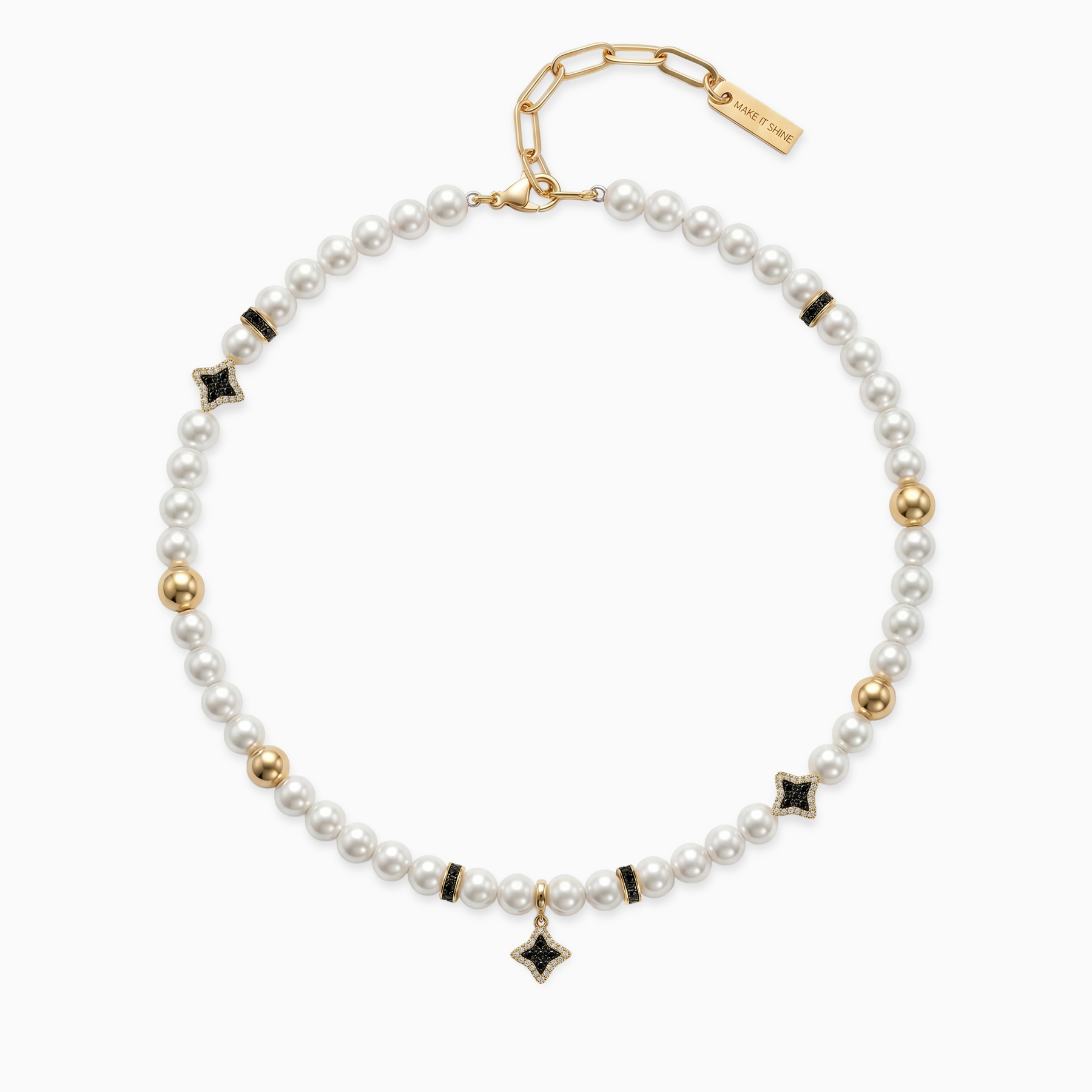 Chaîne Flower Pearl Dorée - Pierres Noires