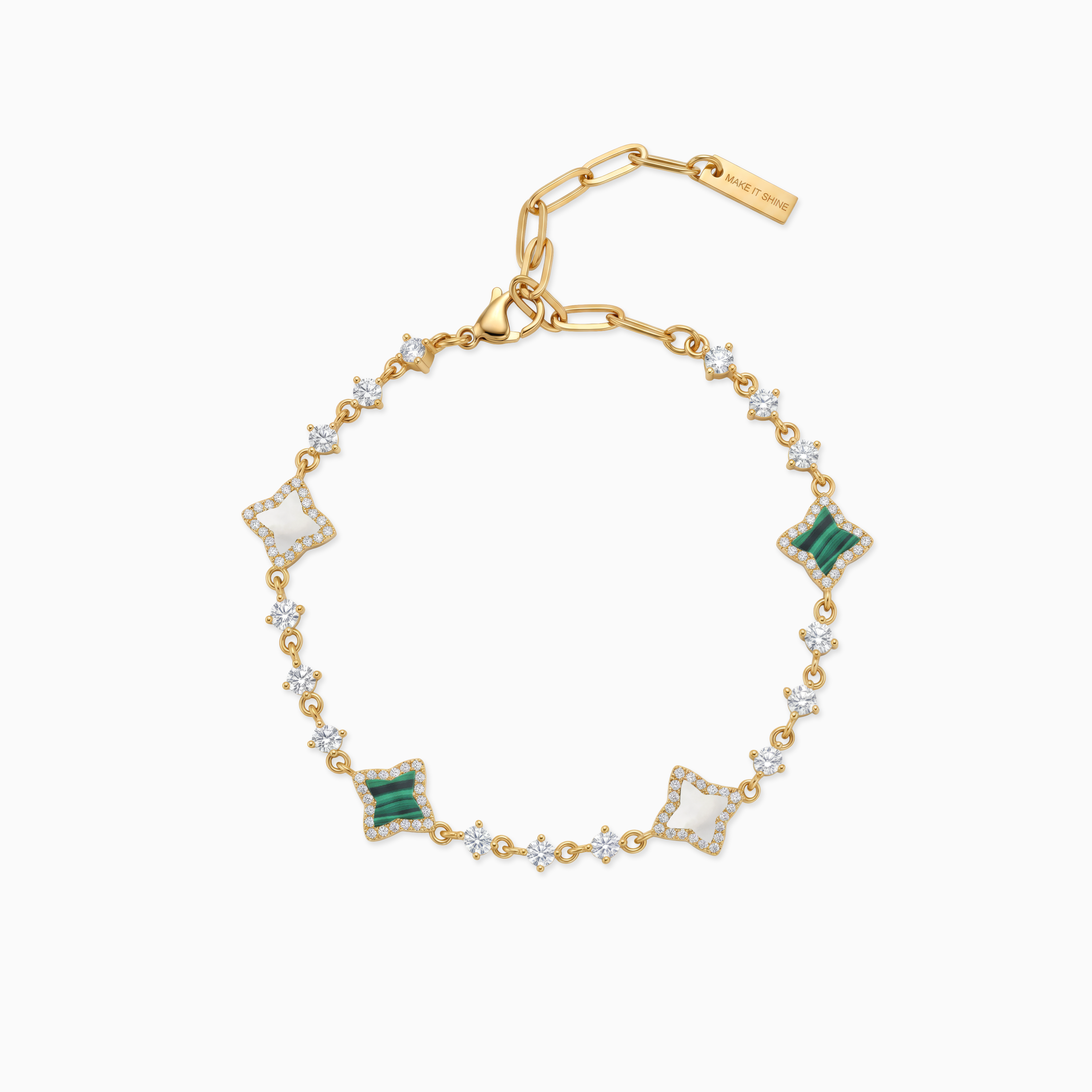 Bracelet Flower Tennis Doré - Motif Blanc & Vert