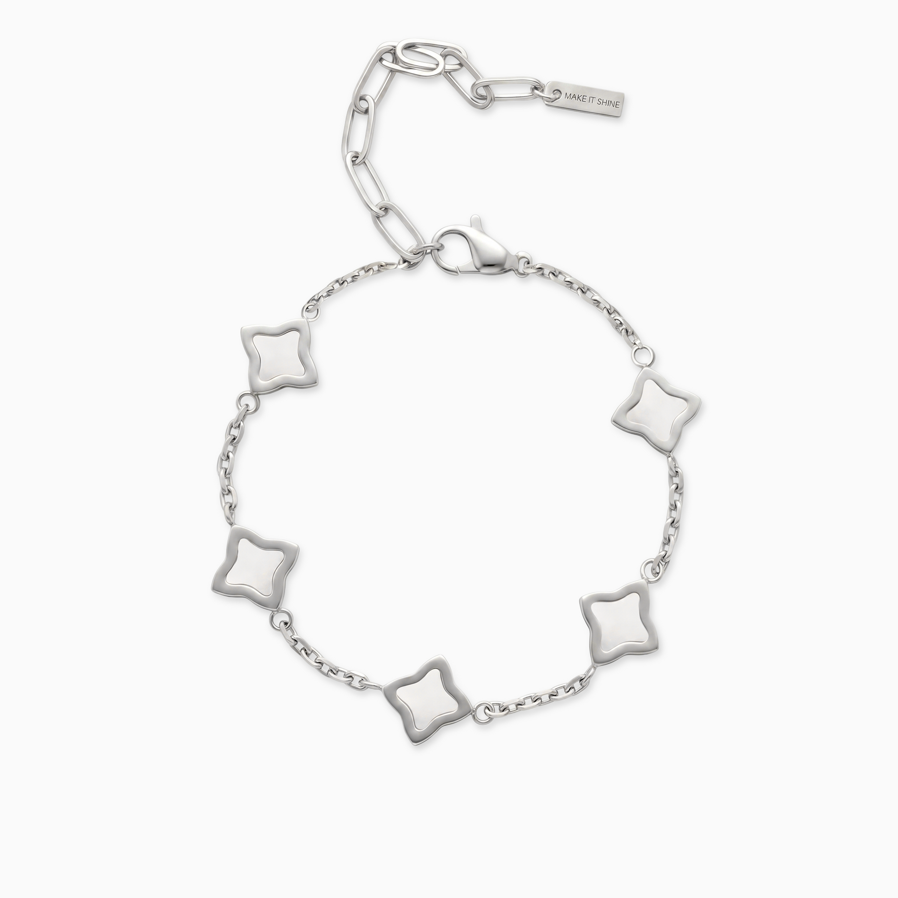 Bracelet Flower câble Argenté - Motif Blanc