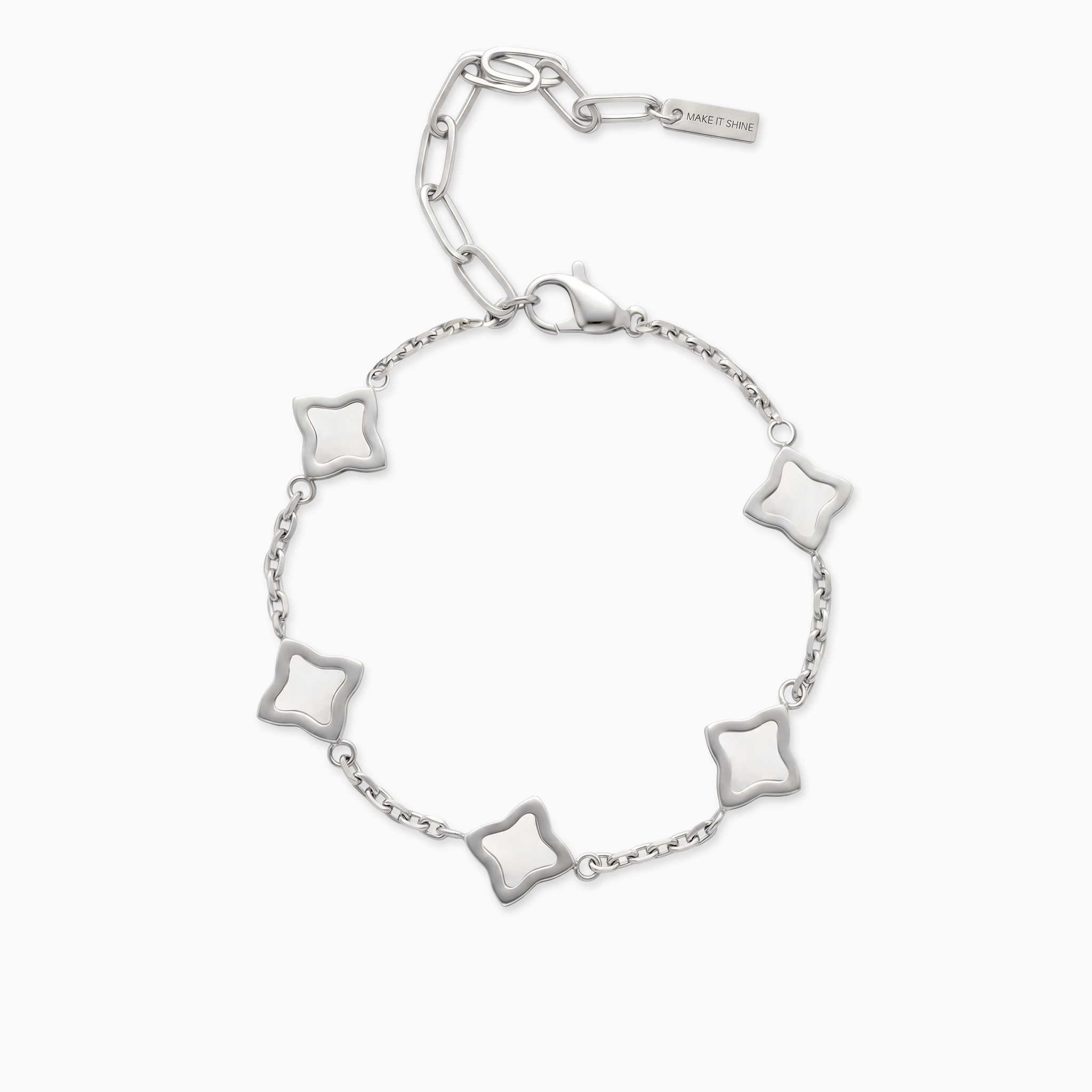Bracelet Flower câble Argenté - Motif Blanc