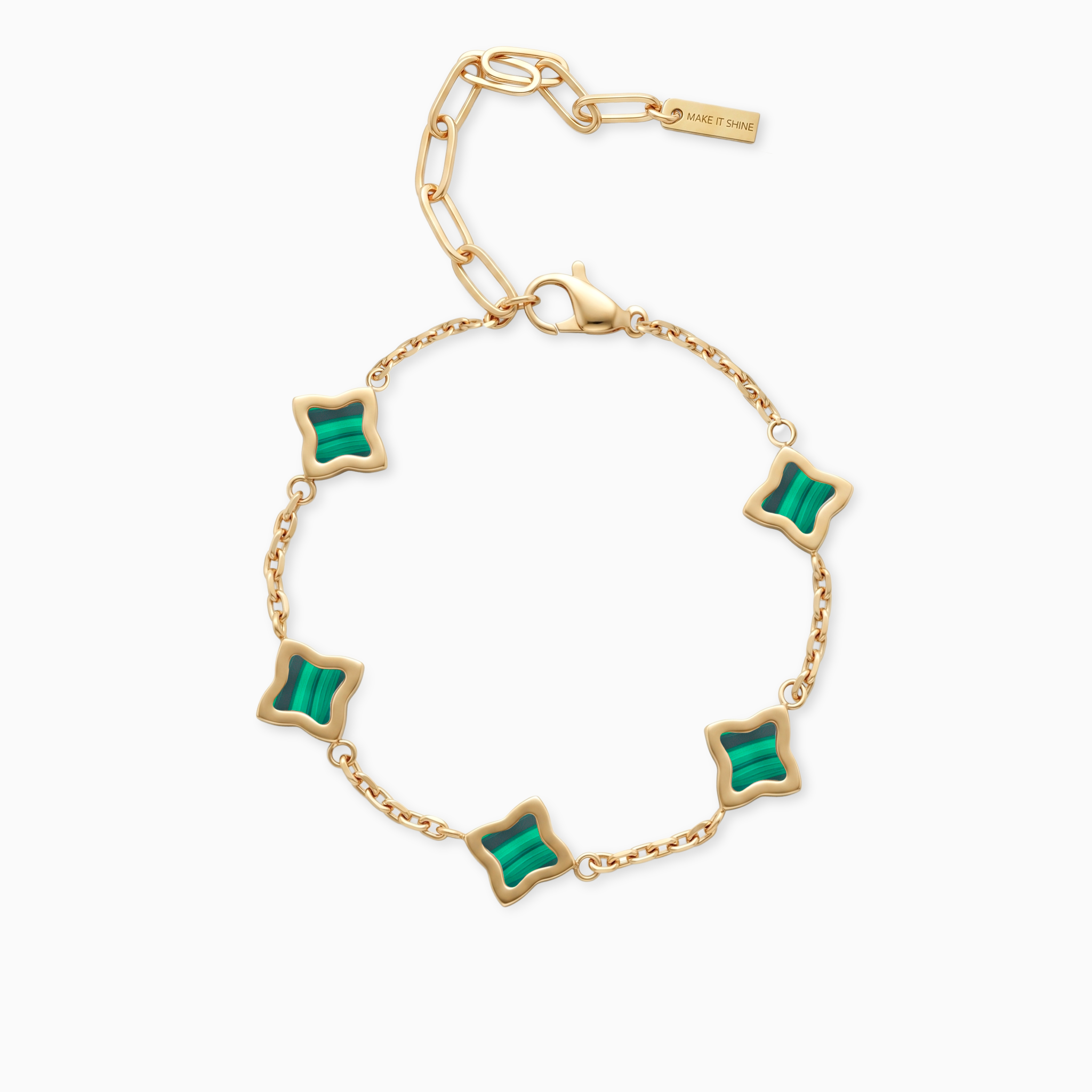 Bracelet Flower câble Doré - Motif Vert