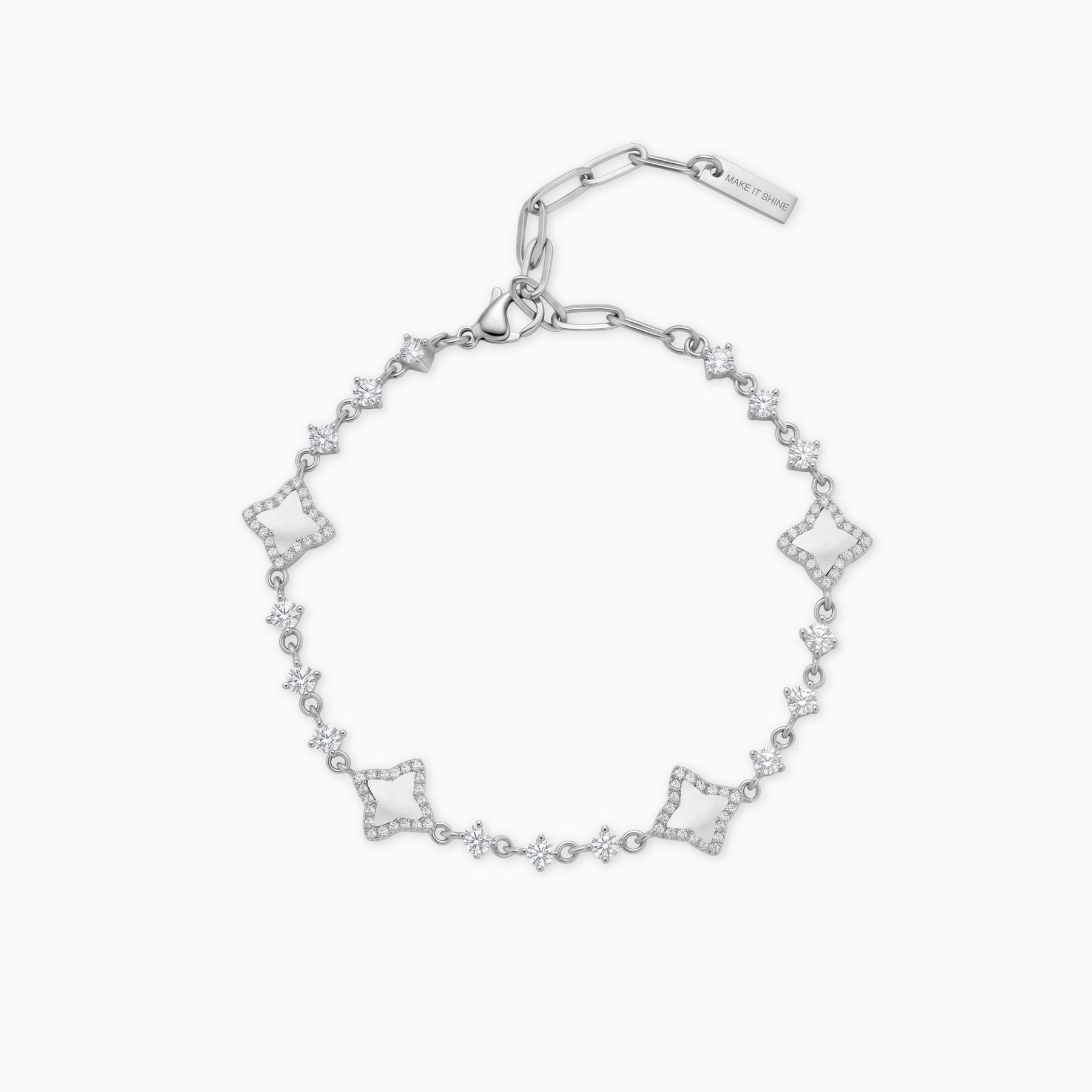 Bracelet Flower Tennis Argenté - Motif Blanc