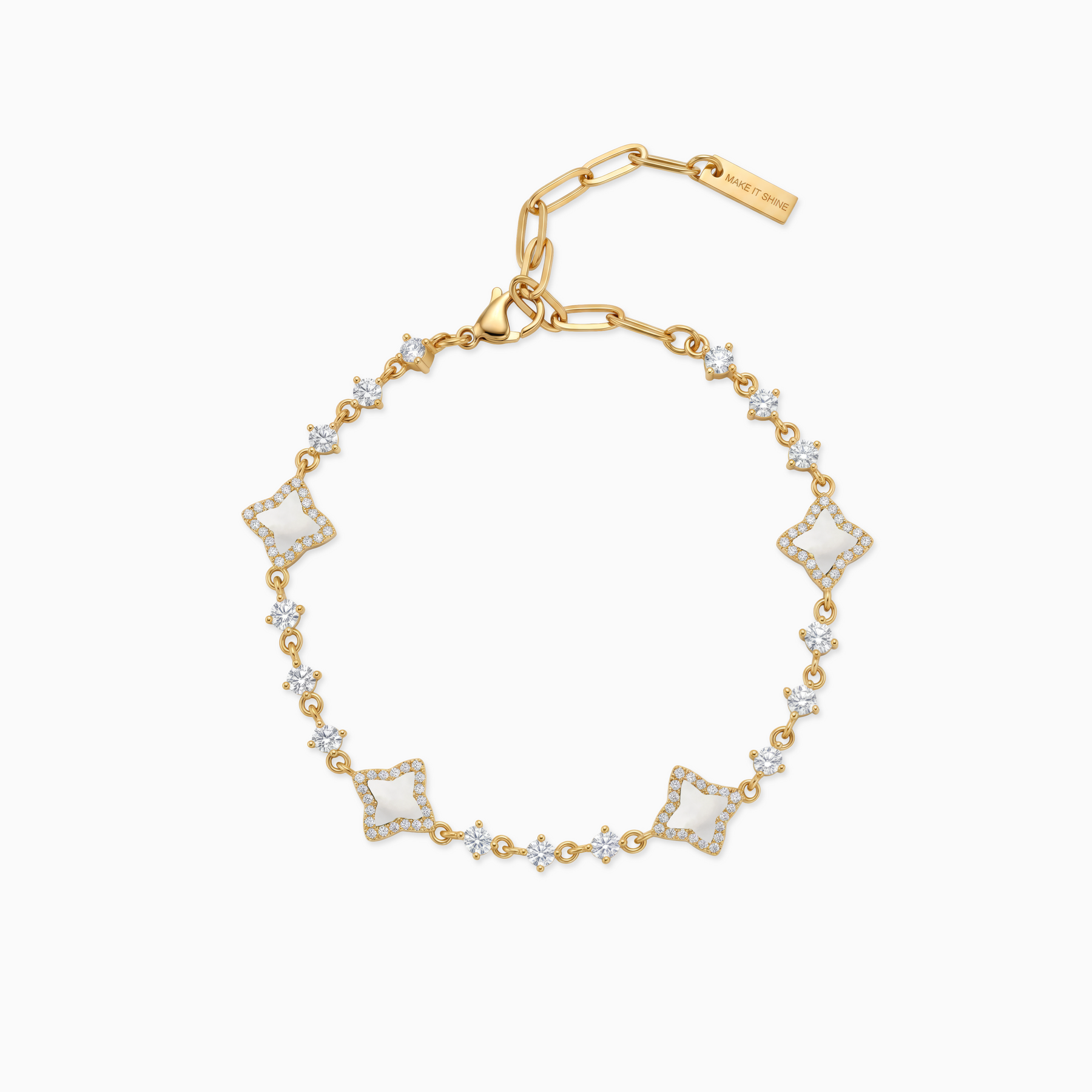Bracelet Flower Tennis Doré - Motif Blanc