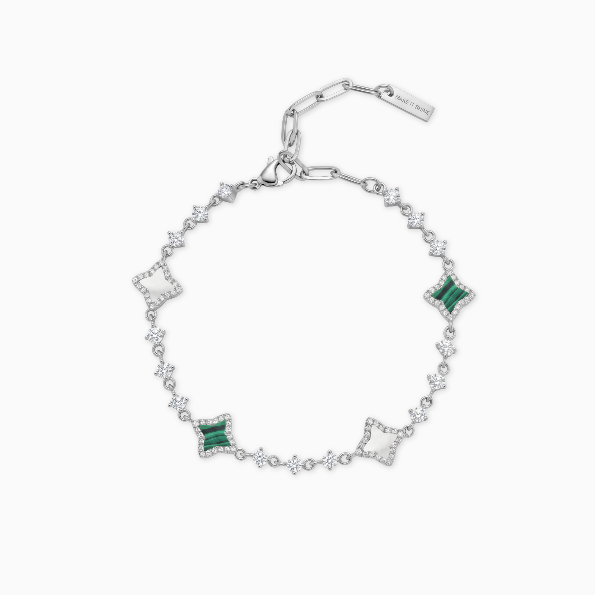 Bracelet Flower Tennis Argenté - Motif Blanc & Vert