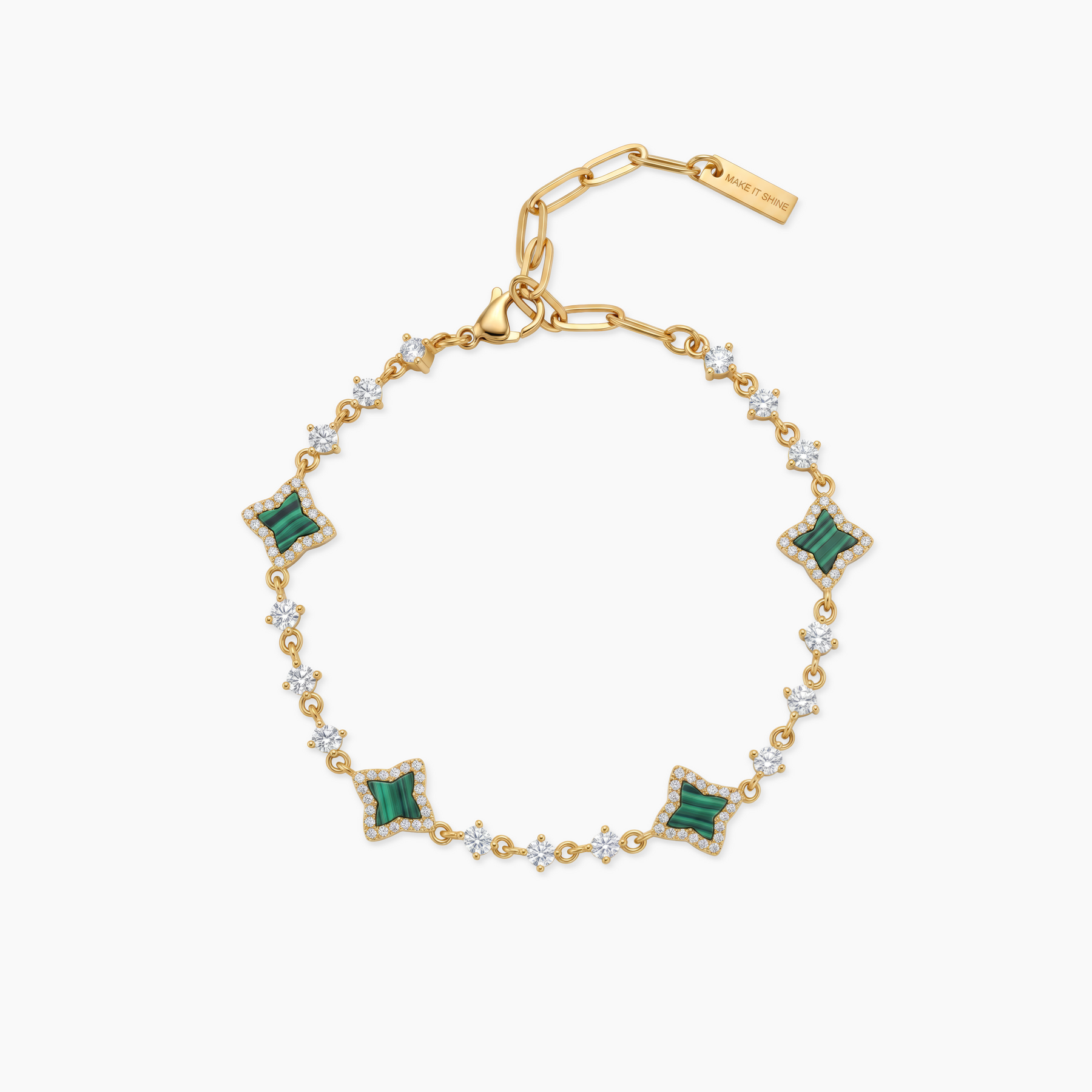 Bracelet Flower Tennis Doré - Motif Vert