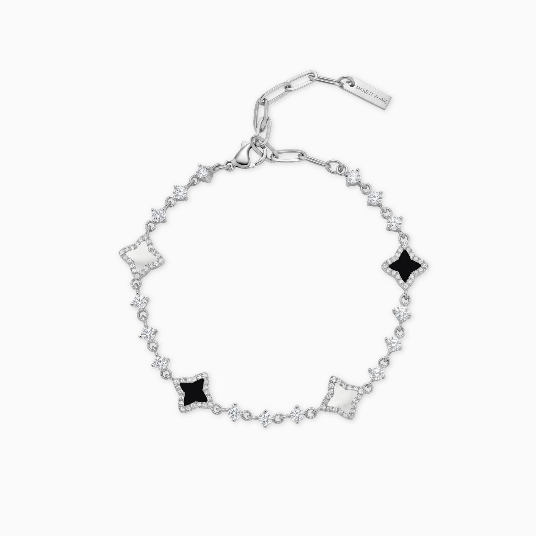 Bracelet Flower Tennis Argenté - Motif Blanc & Noir