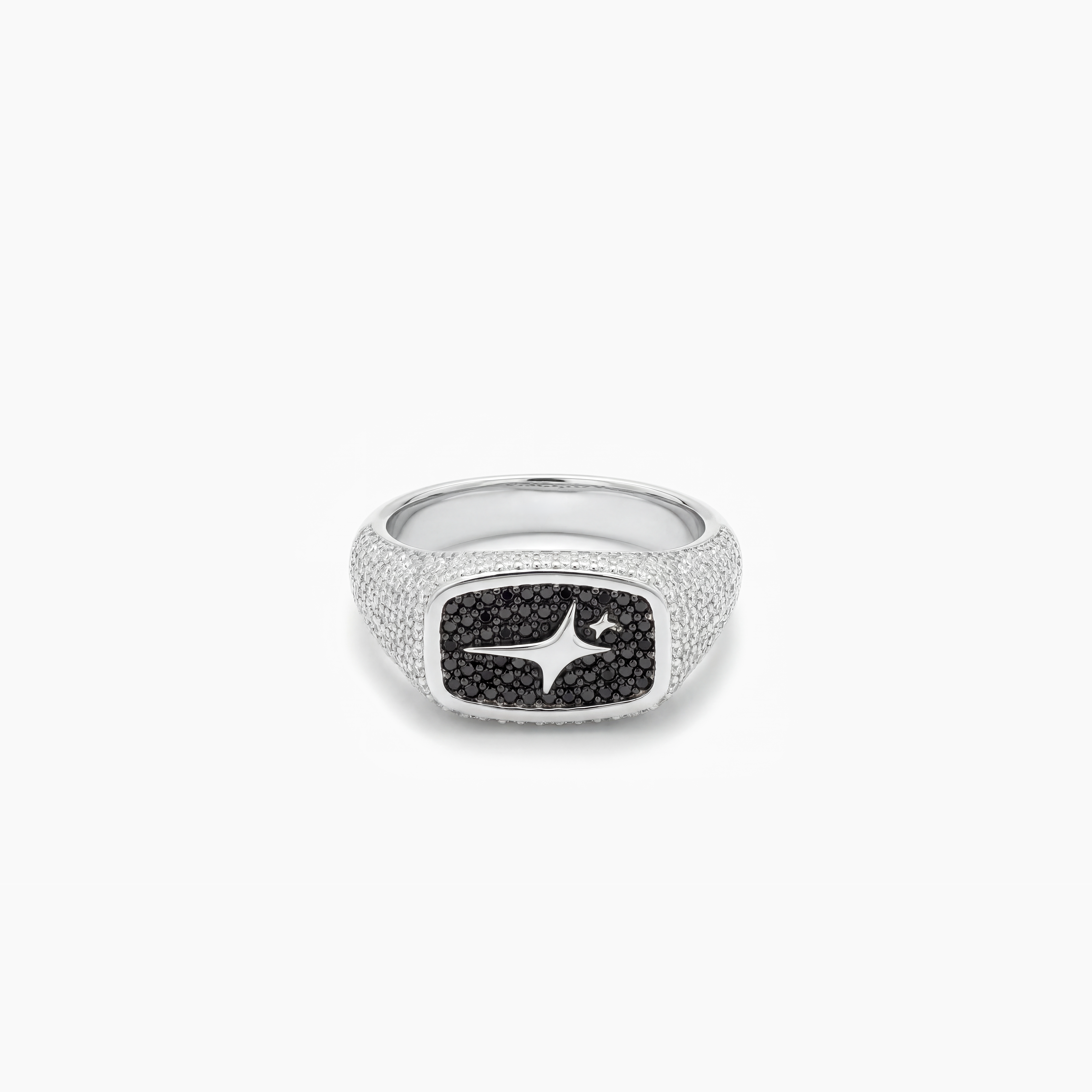 Iced Rectangle signet ring argentée