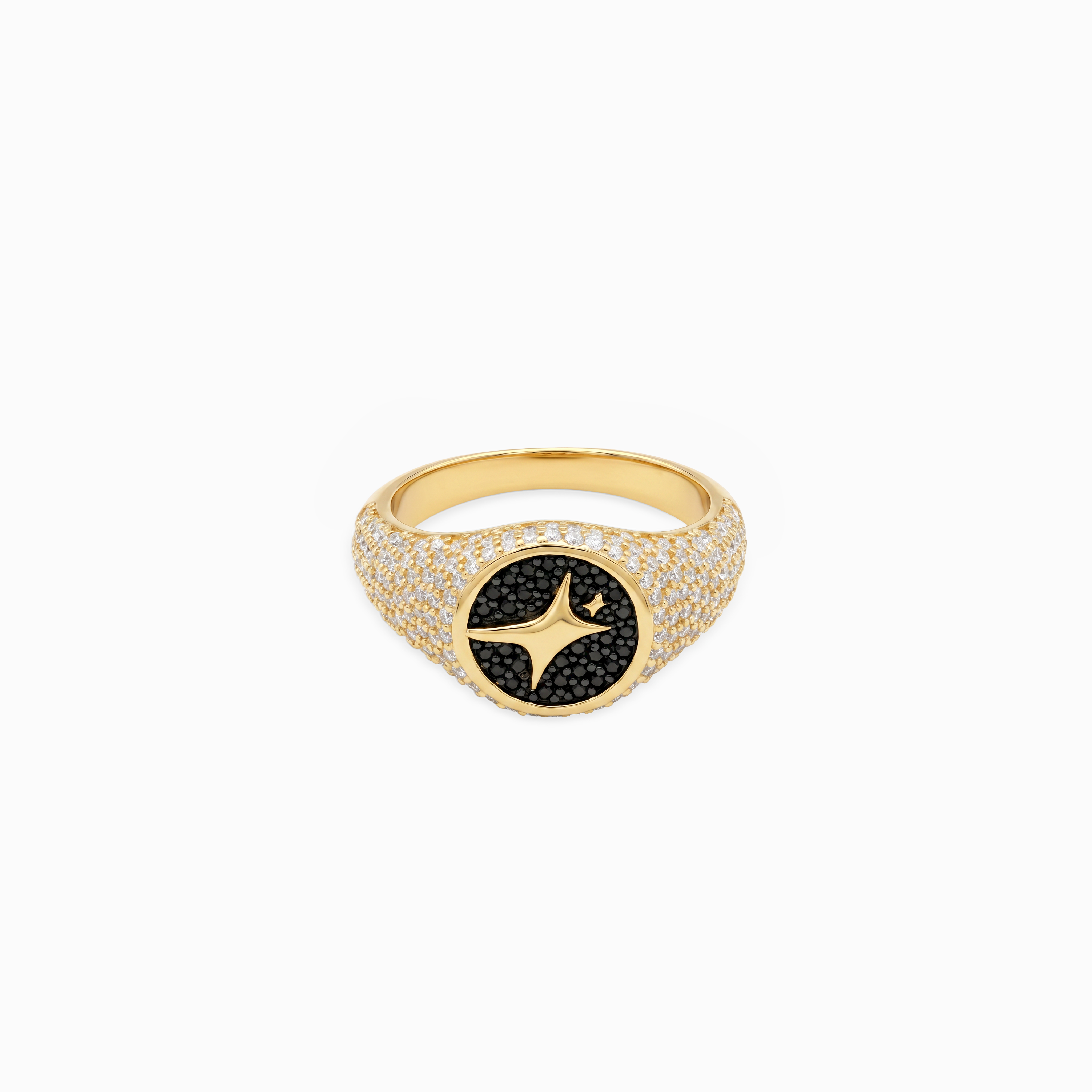 Iced Round signet ring dorée