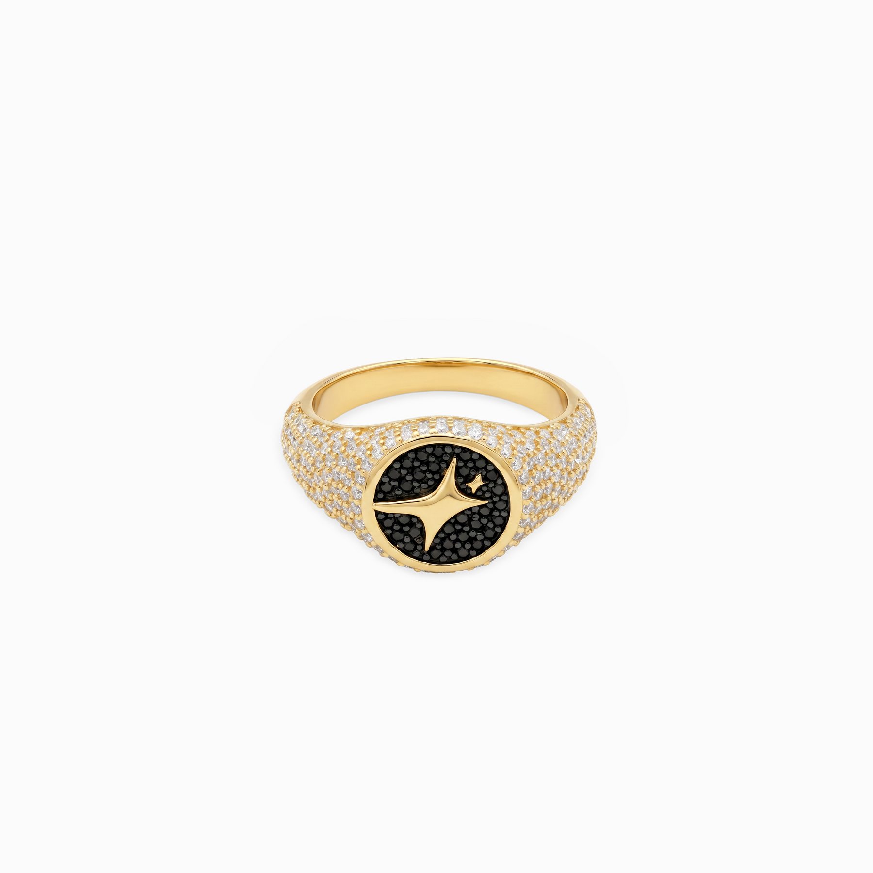 Iced Round signet ring dorée