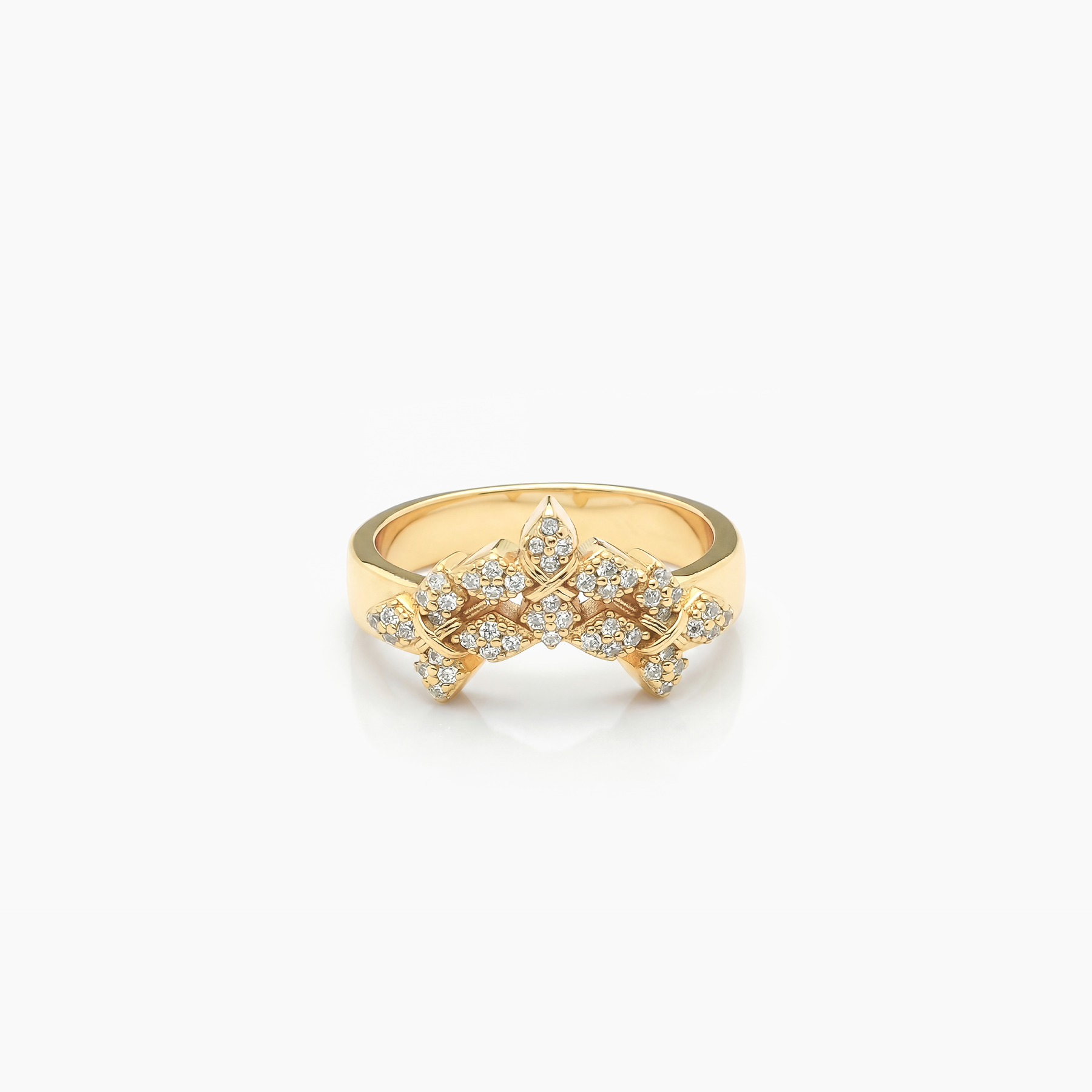 Iced triple crossed star ring - Doré