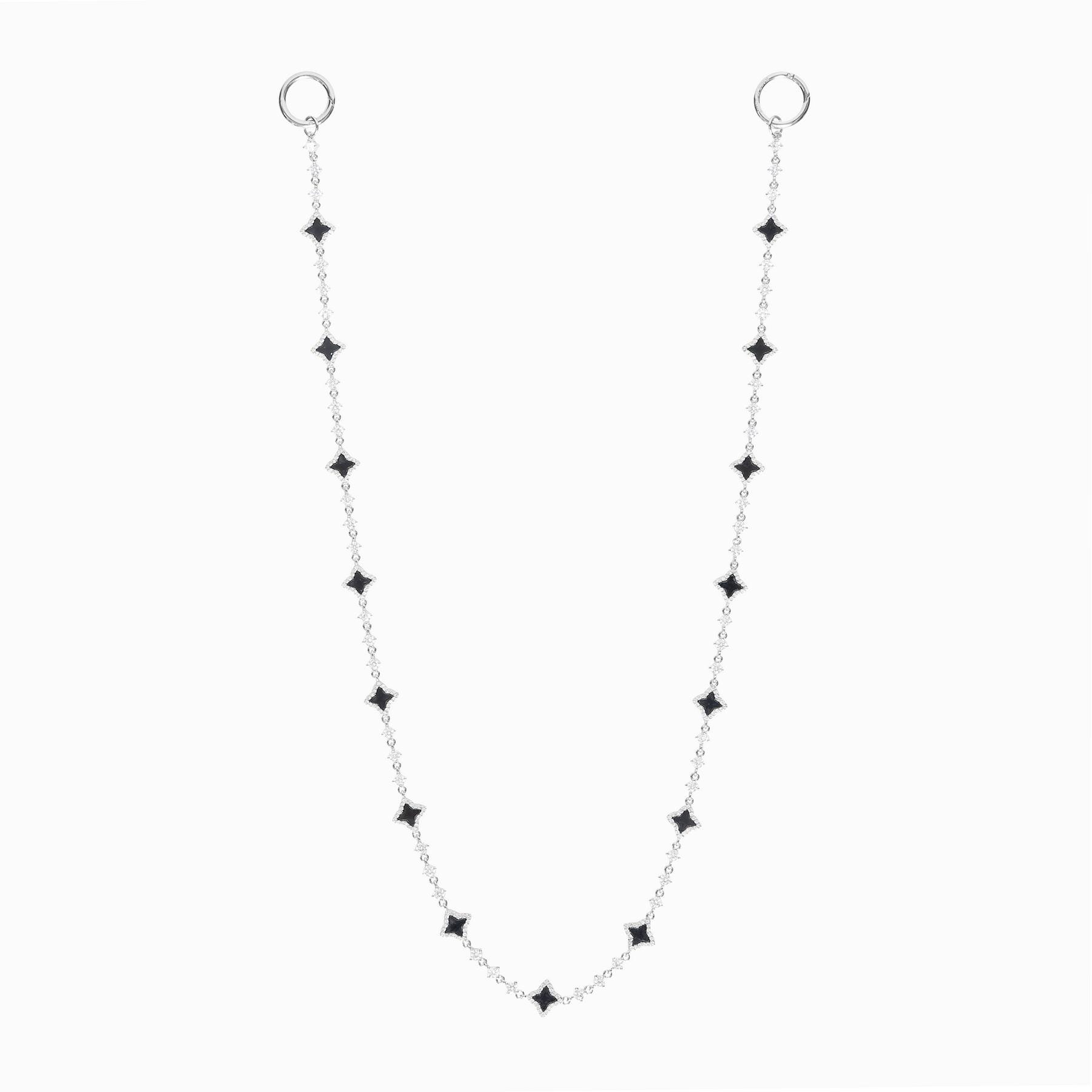Wallet Chain Flower Tennis Argentée - Motif Noir