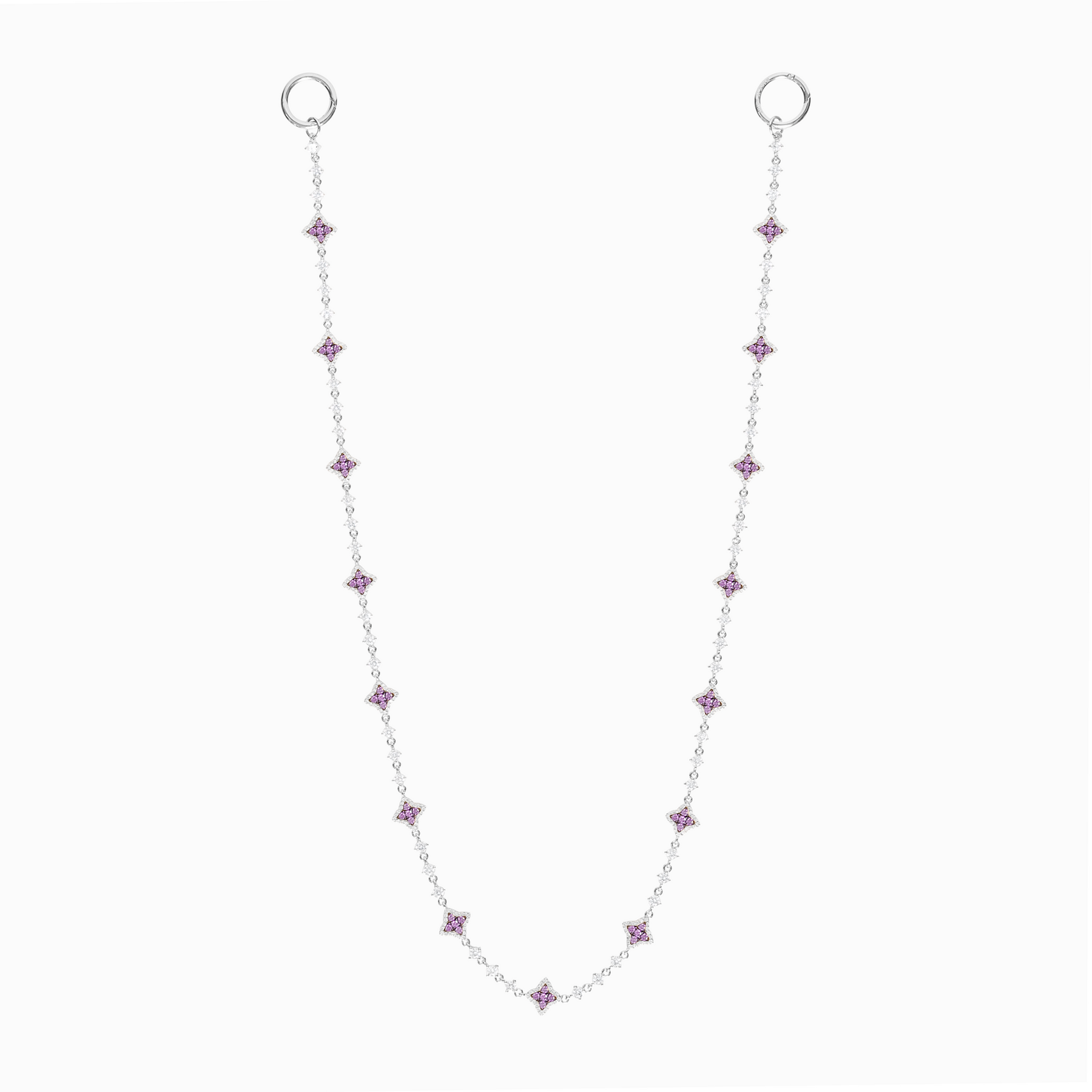 Wallet Chain Flower Tennis Argentée - Pierres Violettes