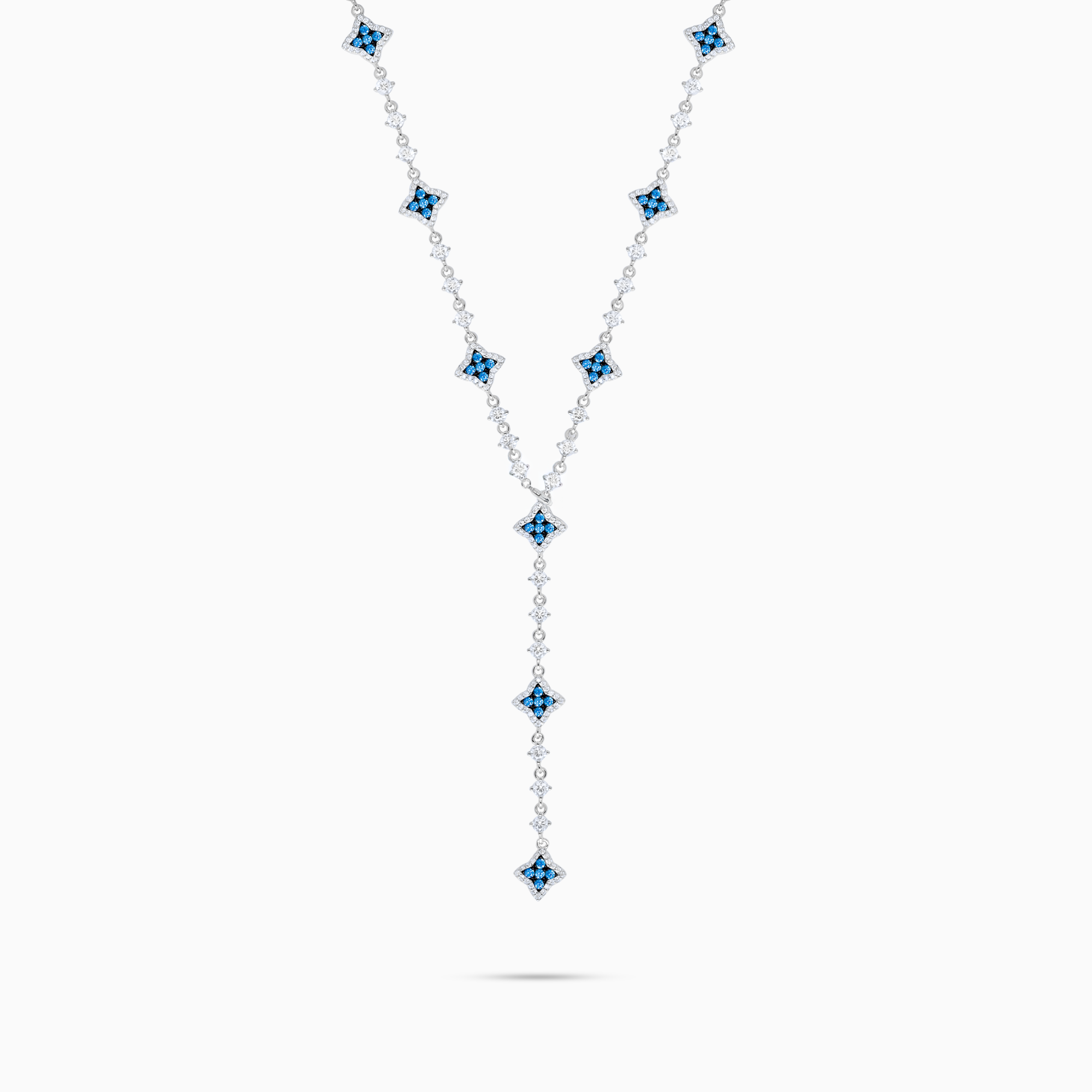 Lariat Flower Tennis Argenté - Pierres Bleues