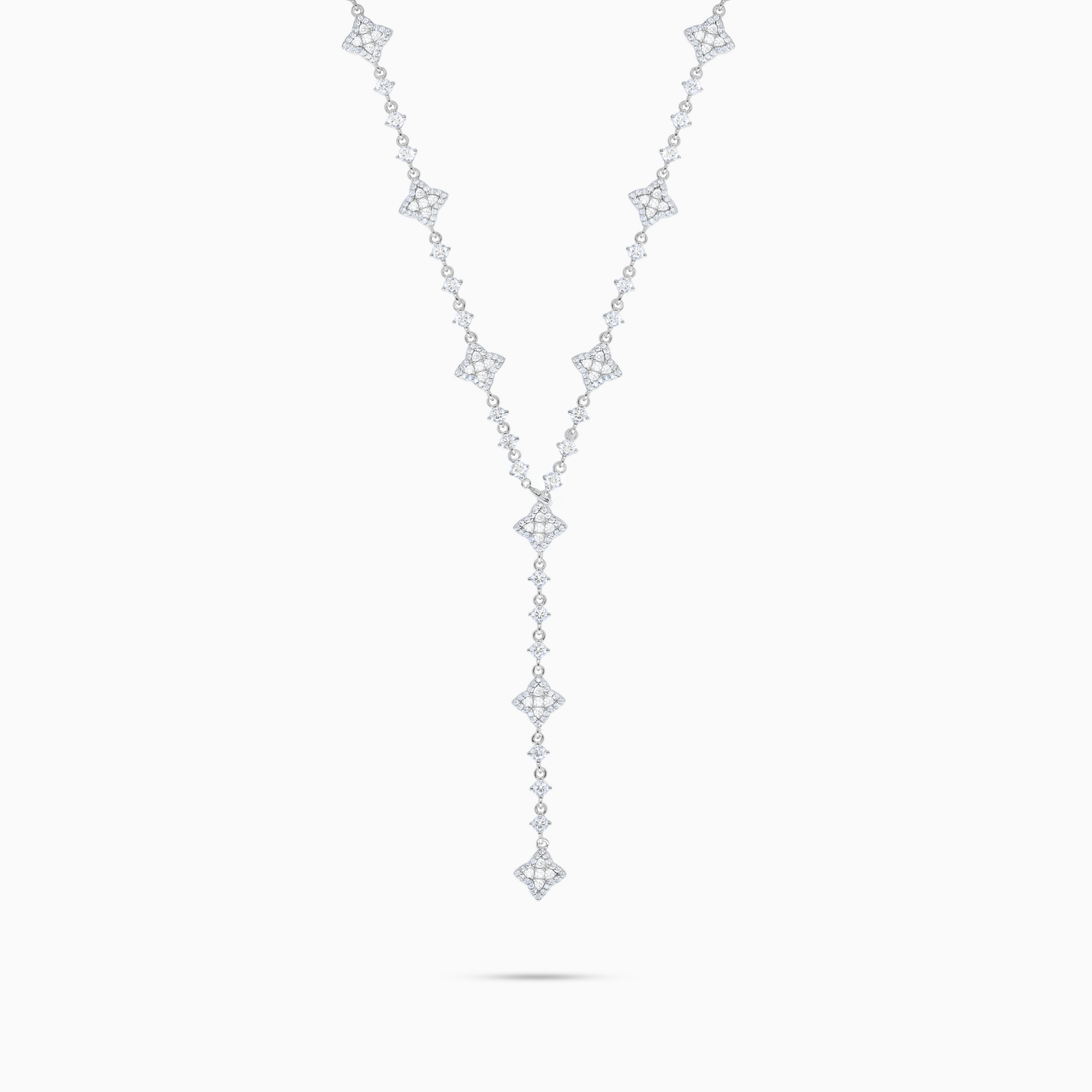 Lariat Flower Tennis Argenté - Pierres Blanches