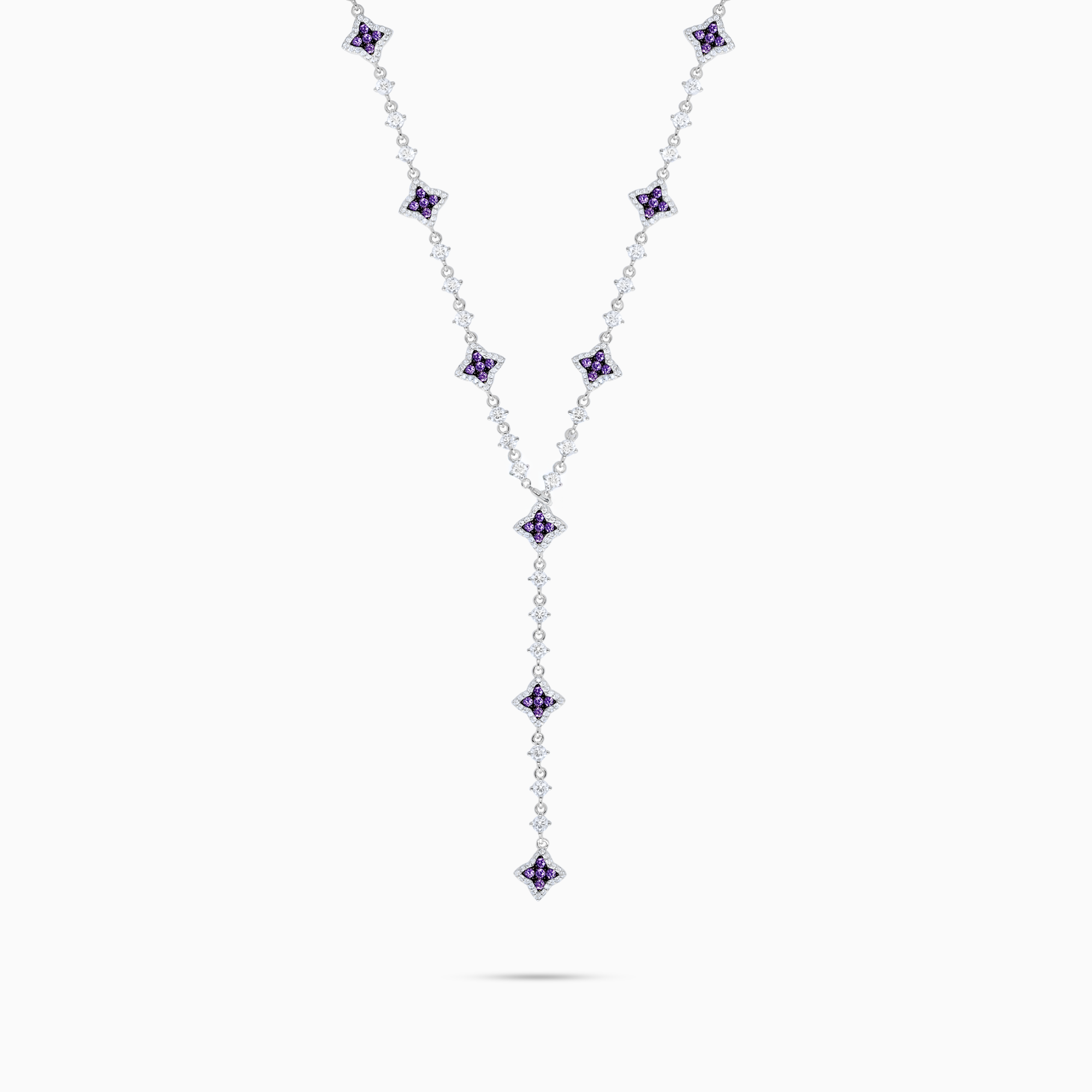 Lariat Flower Tennis Argenté - Pierres Violettes
