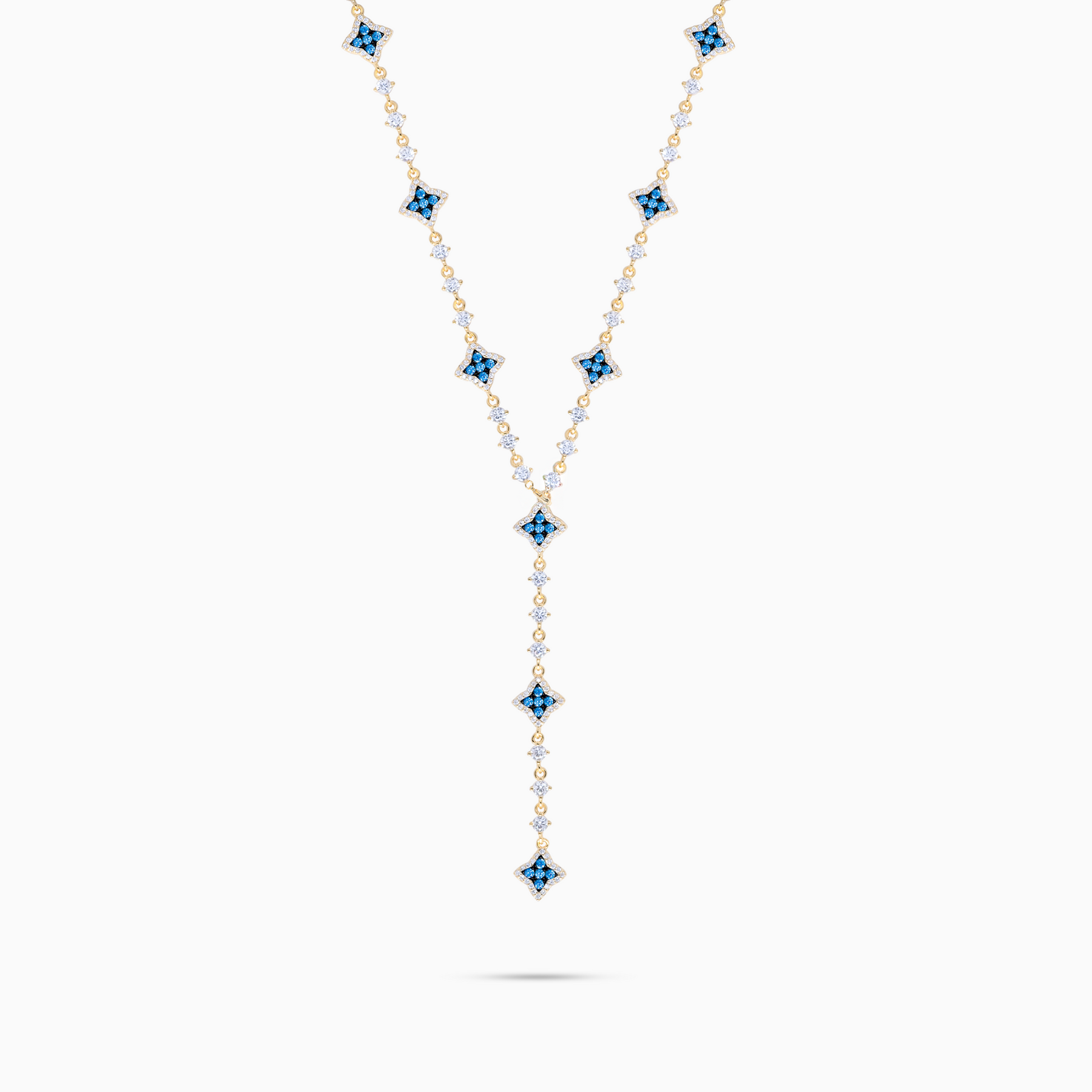 Lariat Flower Tennis Doré - Pierres Bleues