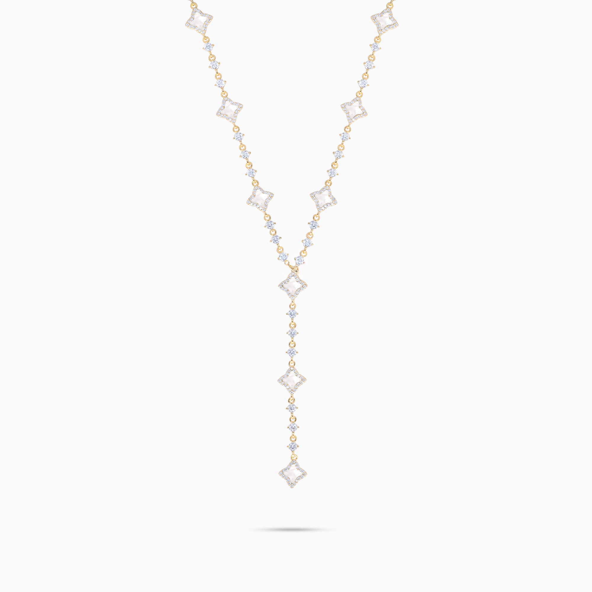 Lariat Flower Tennis Doré - Motif Blanc