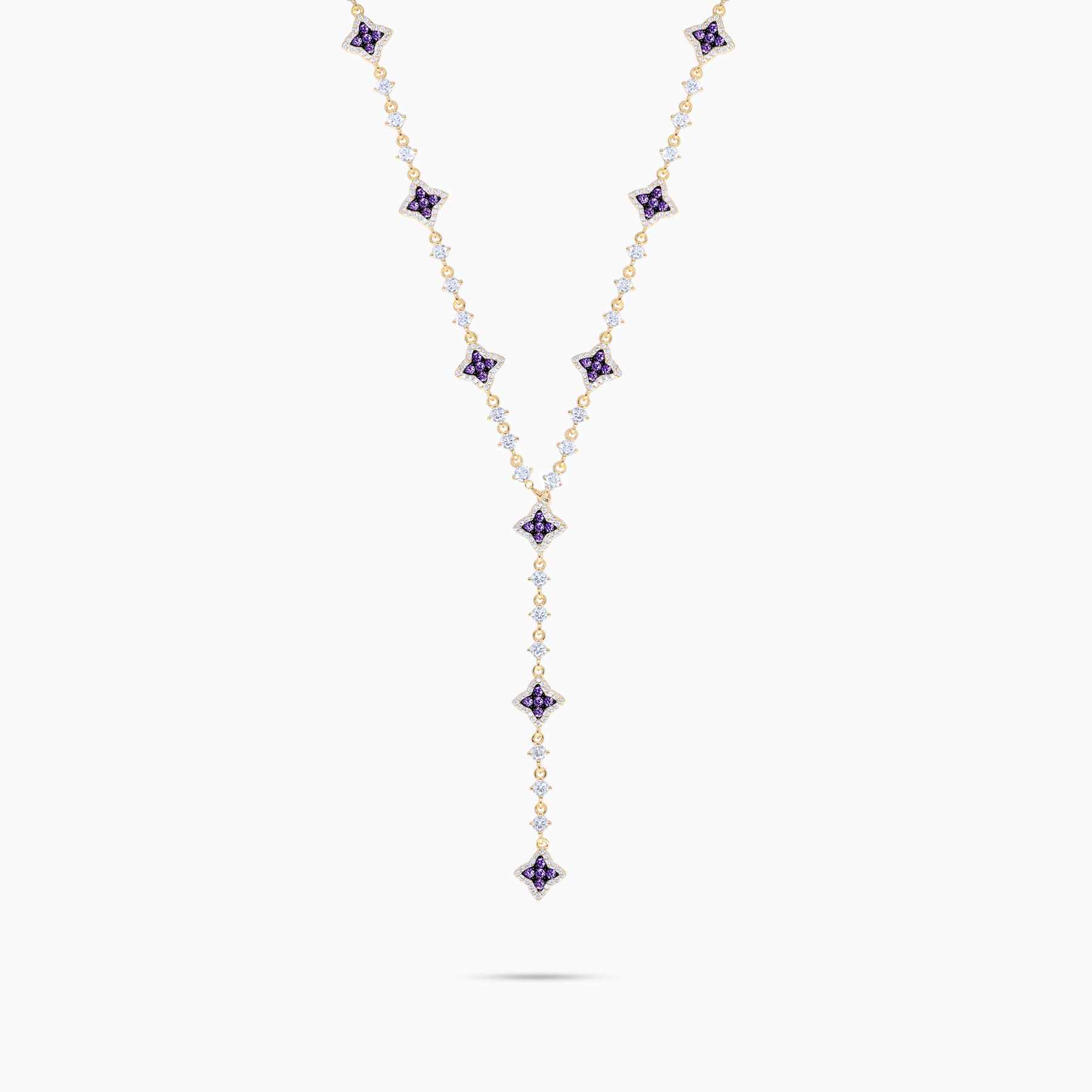 Lariat Flower Tennis Doré - Pierres Violettes