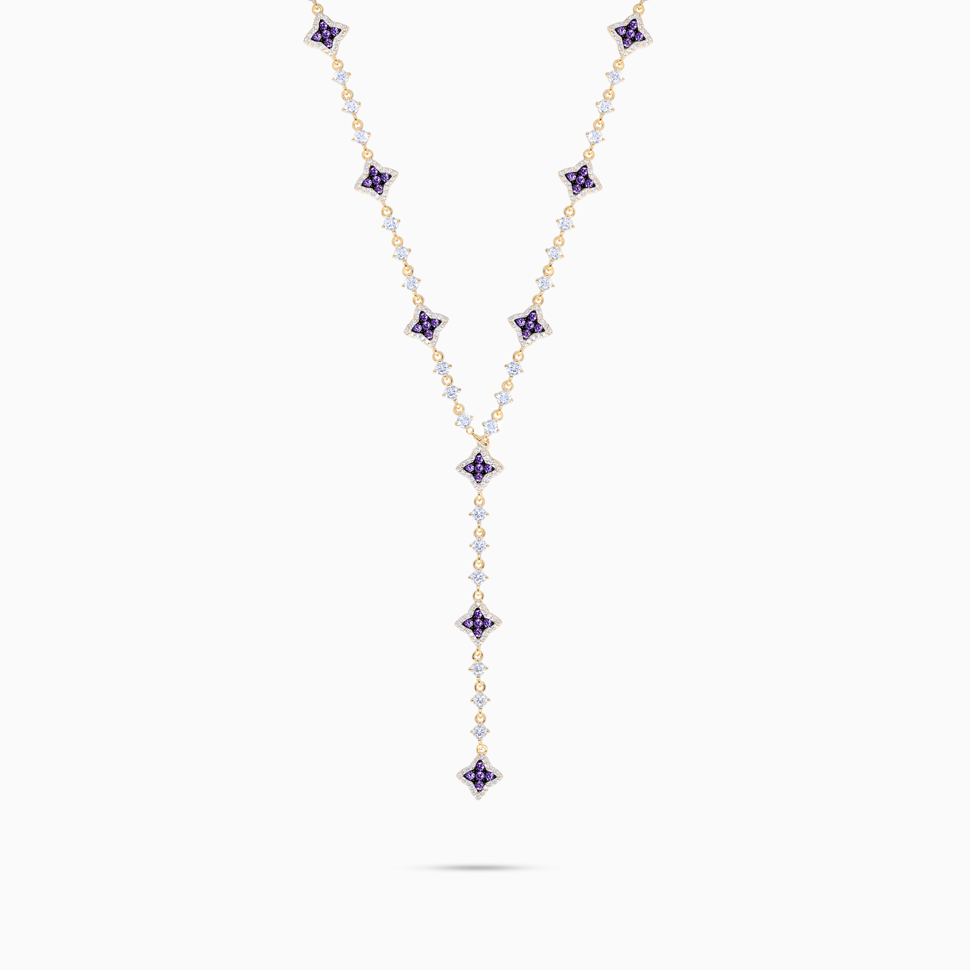 Lariat Flower Tennis Doré - Pierres Violettes