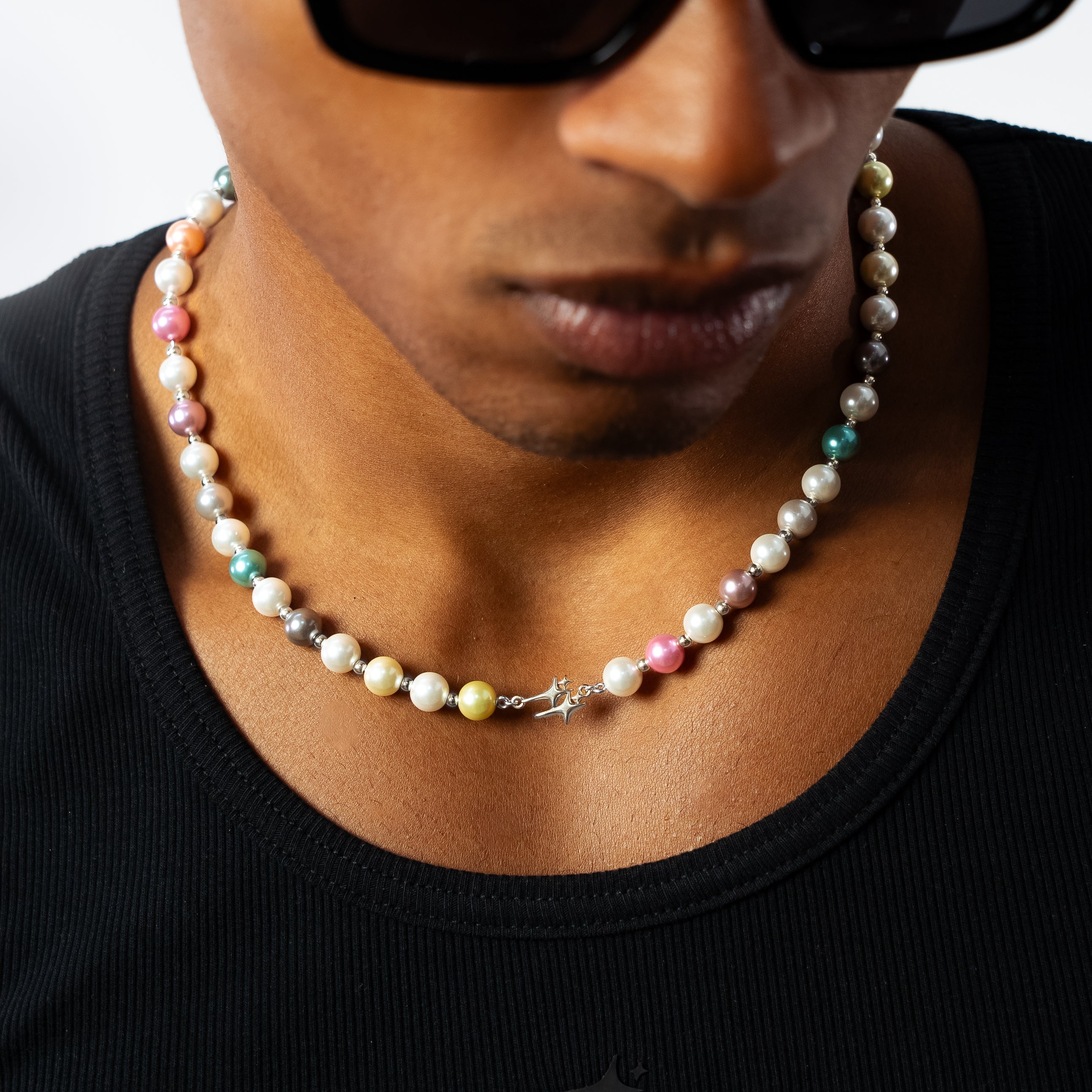 Chaîne Pearl Double Stars Argentée - Multicolore
