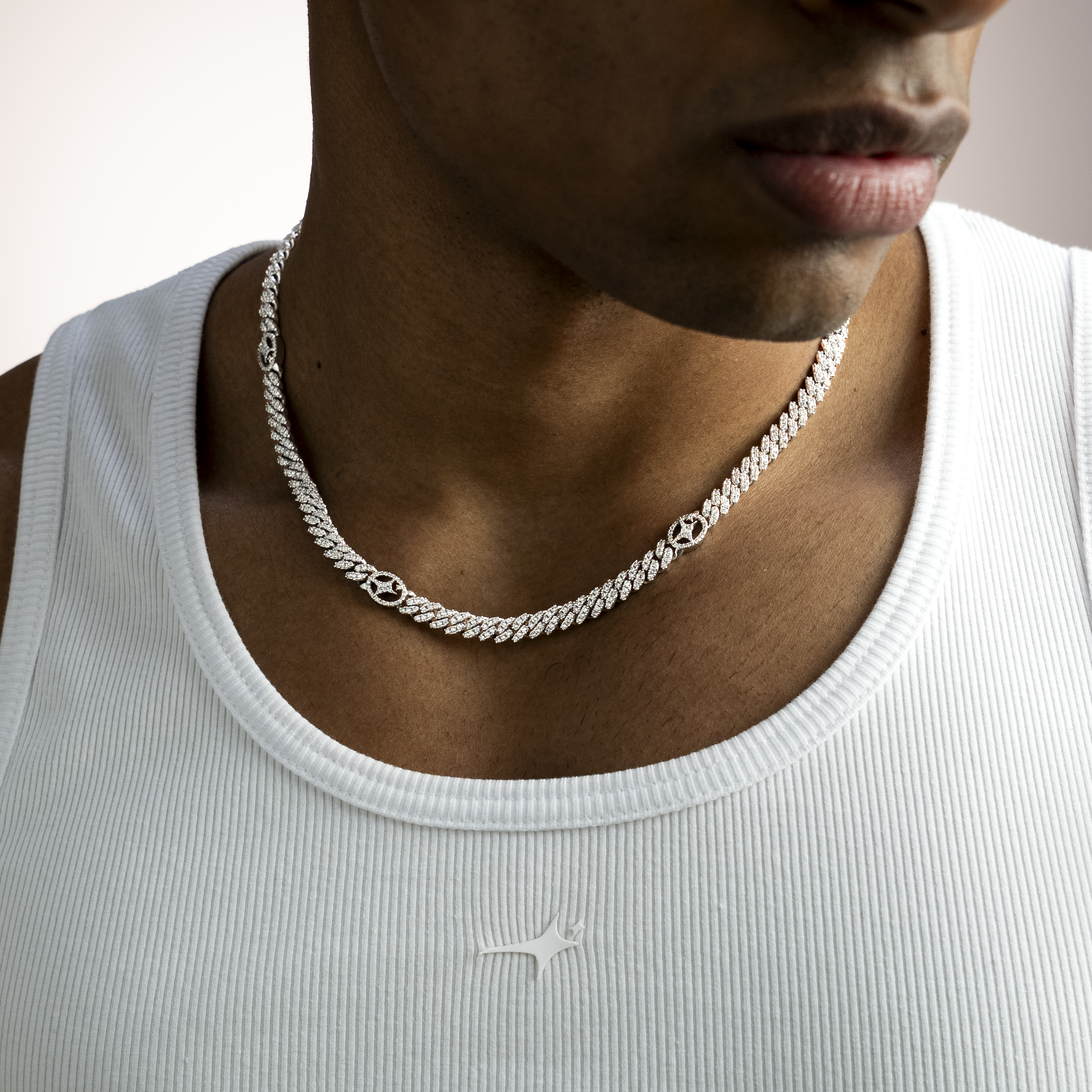 Chaîne Iced Cuban link Signature 5 mm Argentée