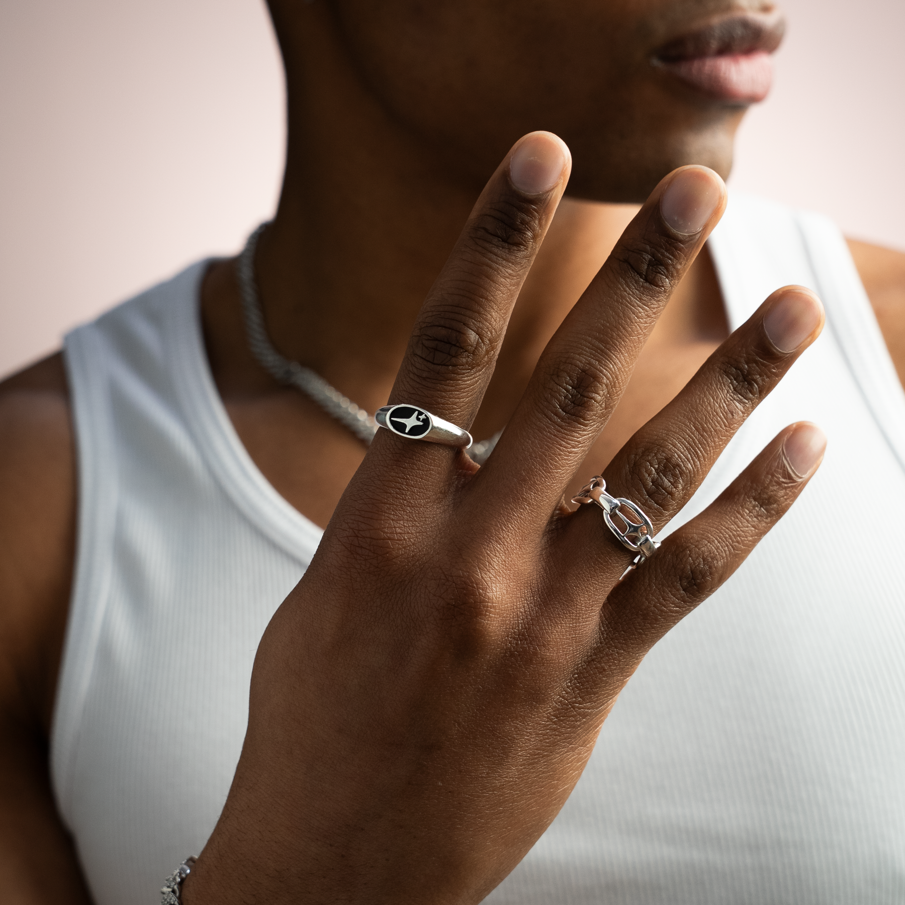 Signature Oval signet ring argentée