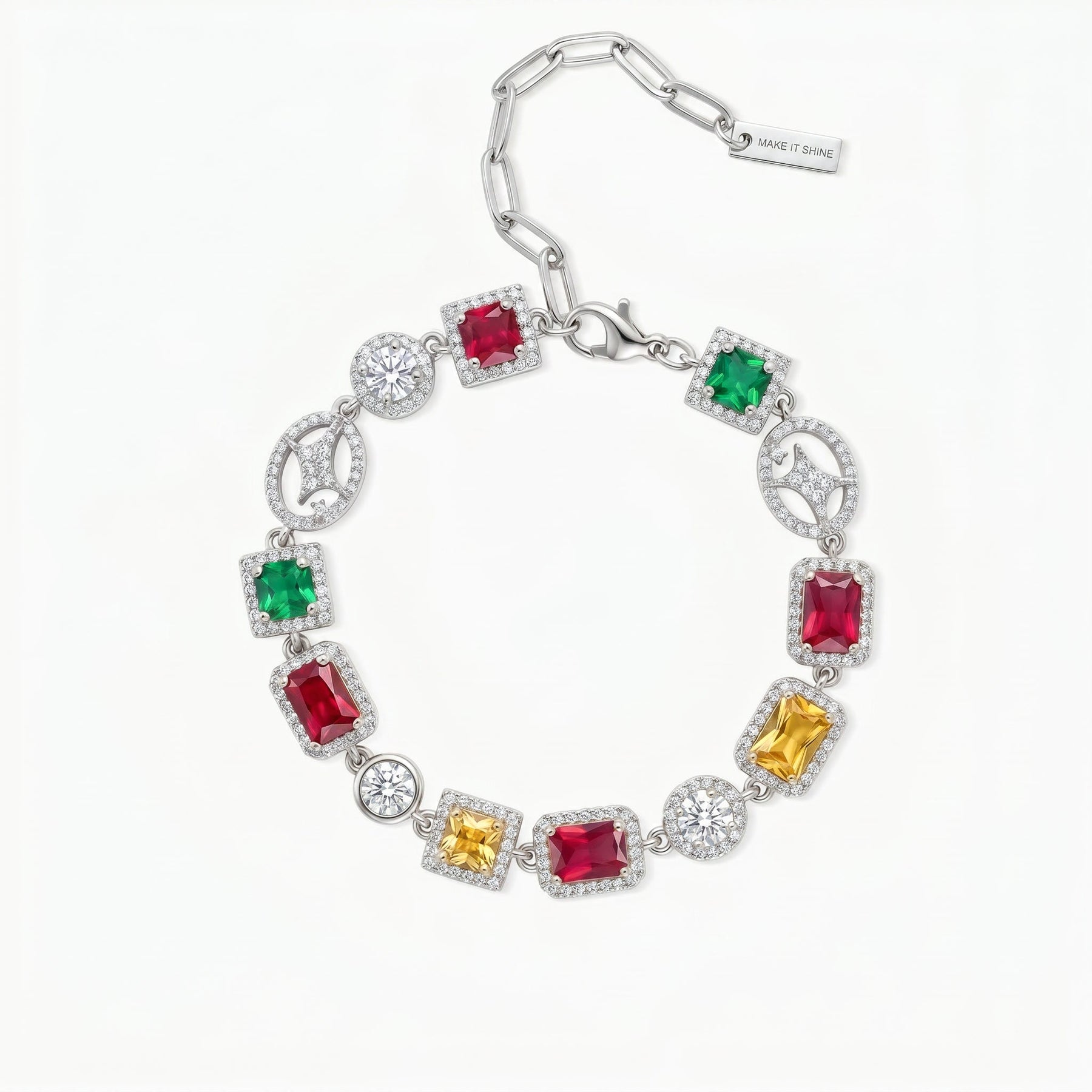 Bracelet Multi Gemstone 8 mm Argenté